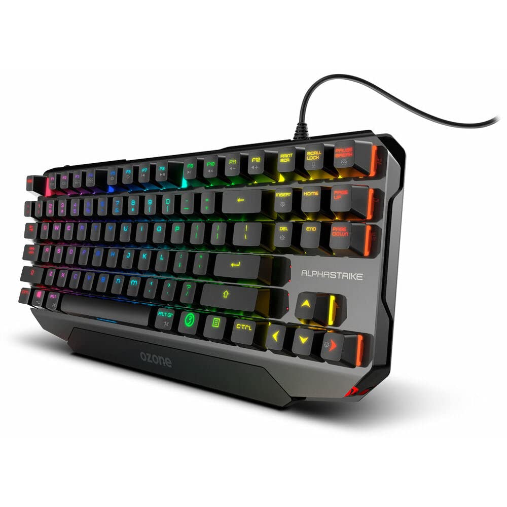 Ozone Gaming OZTACTICALSP Mini teclado tático para jogos, mecânico sem teclado numérico, Bluetooth, interruptores vermelhos Outemu, iluminação LED RGB, silencioso, disposição em inglês, preto