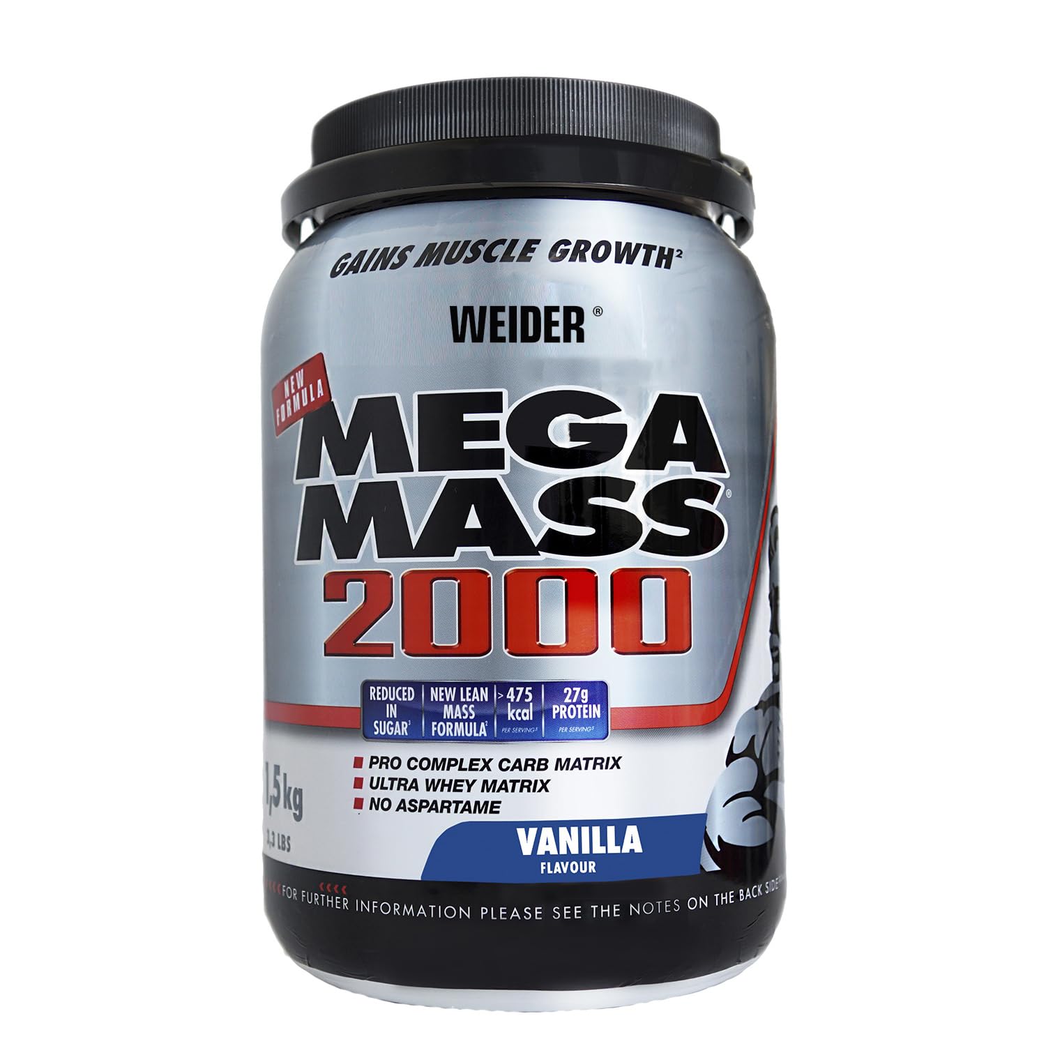 Weider Mega Mass 2000 sabor chocolate (1500 g) 67% de hidratos e 16% de proteínas. Enriquecido com vitaminas e minerais. Com menos açúcares (WMN.402101)