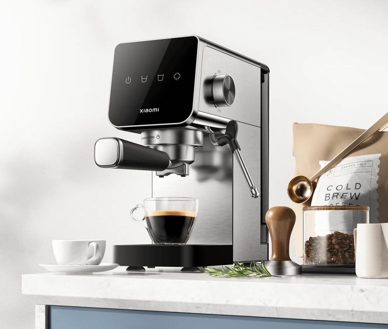 Xiaomi Máquina espresso semiautomática, bomba de 20 bares, tanque de 0,9 l, design compacto, 1350 W