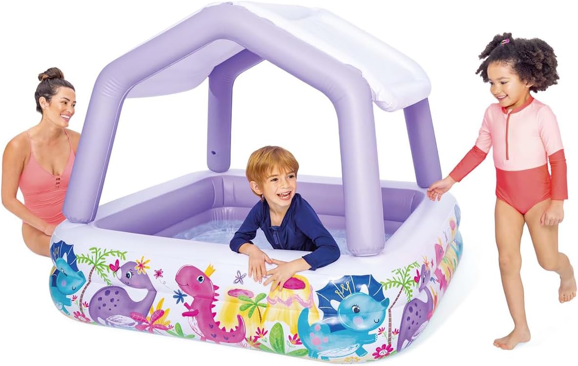 Intex Piscina insuflável para crianças, 157 x 157 x 122 cm, 295 litros, com toldo removível, design aquático, tampa de ralo, uso exterior, vinil resistente, adesivo de reparação incluído, + 2 anos