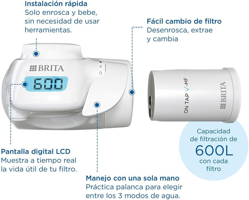 BRITA Sistema de filtragem para torneira, água filtrada de excelente sabor, inclui 1 filtro para torneira, 600 litros de água filtrada por cartucho, cor branca