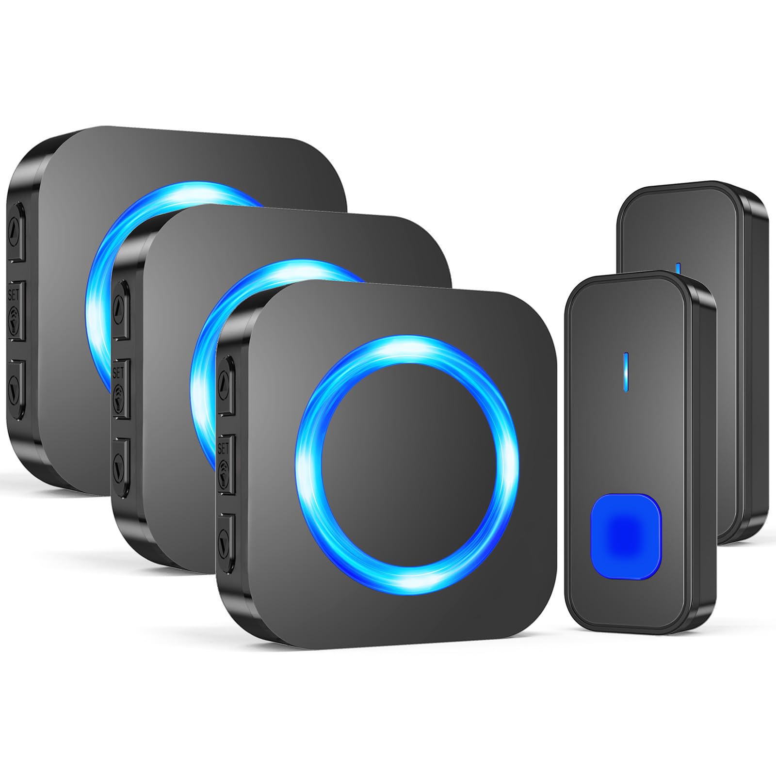 SURFOU Campainha sem fios exterior impermeável, kit Doorbell porta para casa 400 m de alcance Doorbell com 55 melodias, 5 níveis de volume, indicador LED, fácil instalação para casa, preto