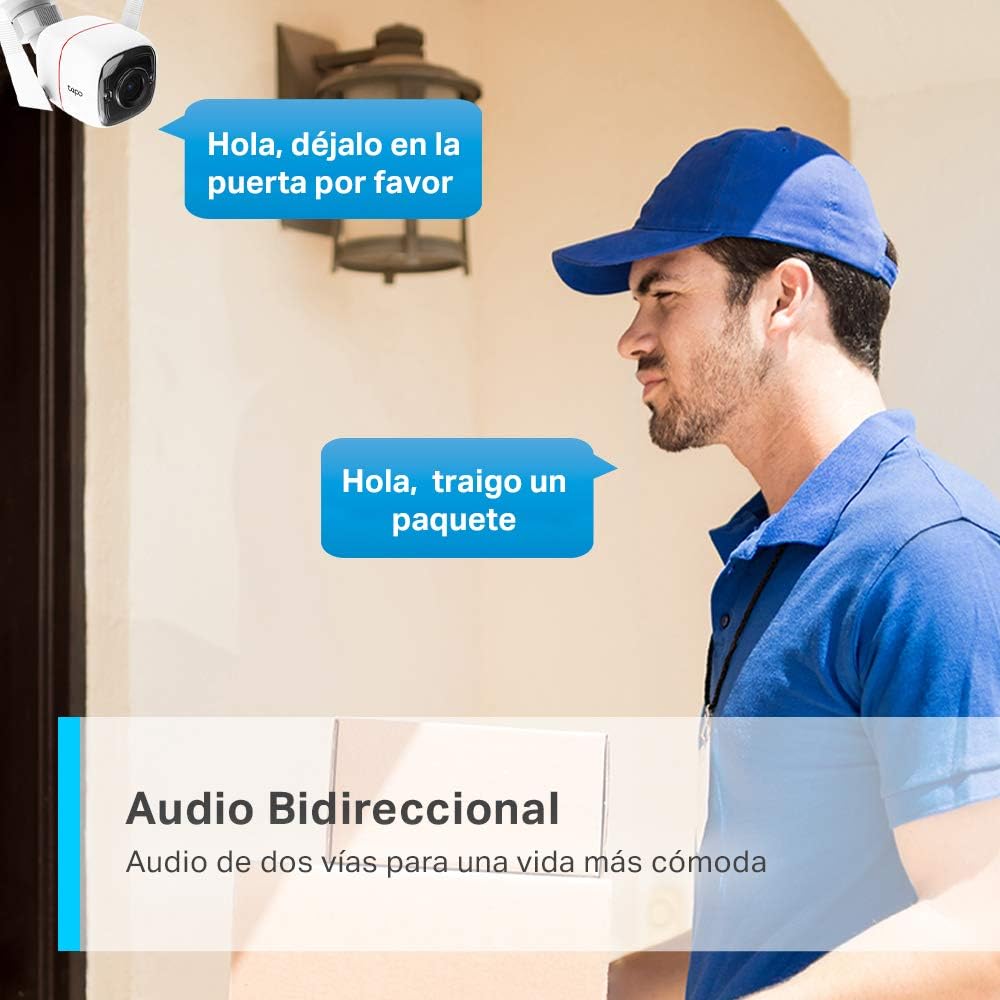Tapo Camara Vigilancia WiFi Exterior,Cámara 2K 3MP sin batería,IP66 a Prueba de Agua y Polvo, hasta 30m Visión Nocturna, Detección de Movimiento & Alarma Instantánea,Admite Tarjeta SD de 128GB