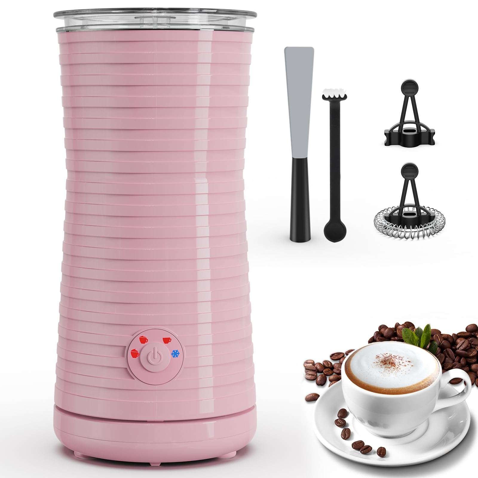 Morpilot Espumador de leite elétrico 4 em 1, aquecedor de leite para café, espuma fria e quente com leite, capuchinhos, acchiato