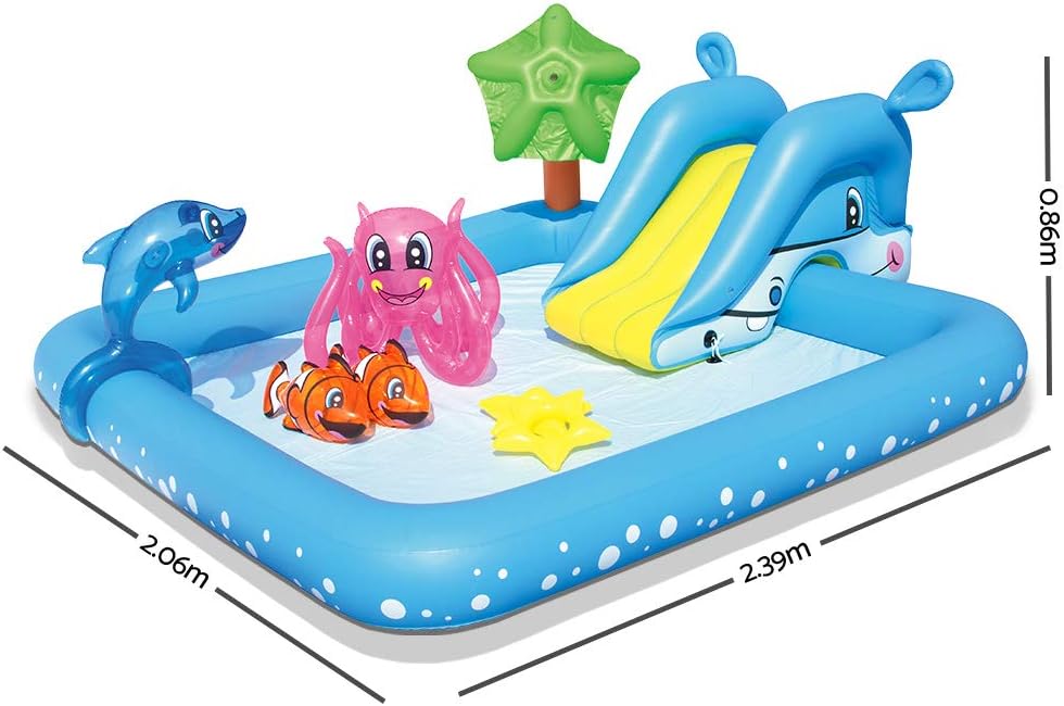 Bestway 53052 - Piscina insuflável infantil, aquário 239 x 206 x 86 cm com escorrega