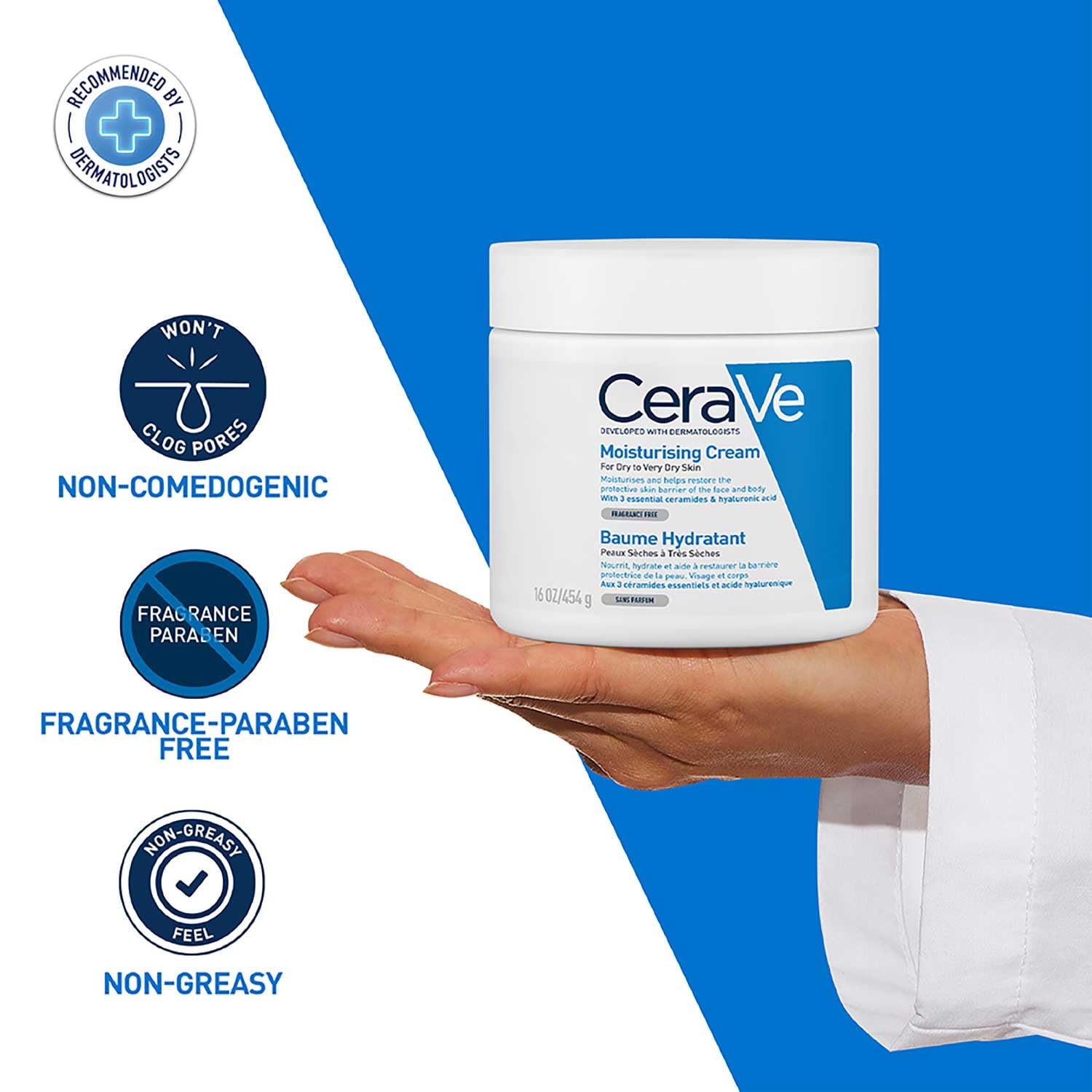 CeraVe Creme Hidratante para Rosto e Corpo, Ideal para Peles Secas a Muito Secas, Hidrata e Restaura a Barreira da Pele, Enriquecido com Ceramidas Essenciais e Ácido Hialurónico, 454 ml