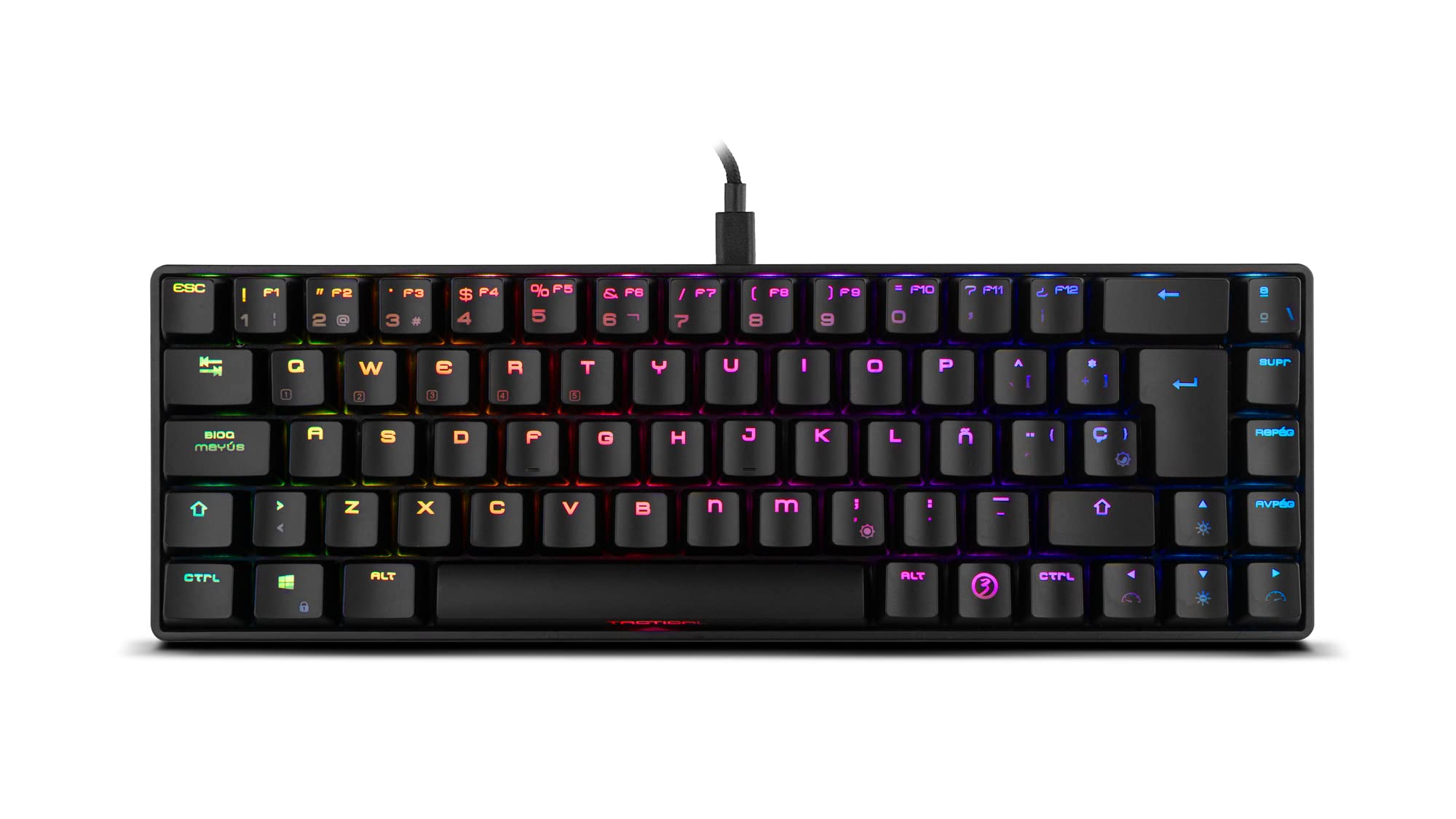 Ozone Gaming OZTACTICALSP Mini teclado tático para jogos, mecânico sem teclado numérico, Bluetooth, interruptores vermelhos Outemu, iluminação LED RGB, silencioso, disposição em inglês, preto