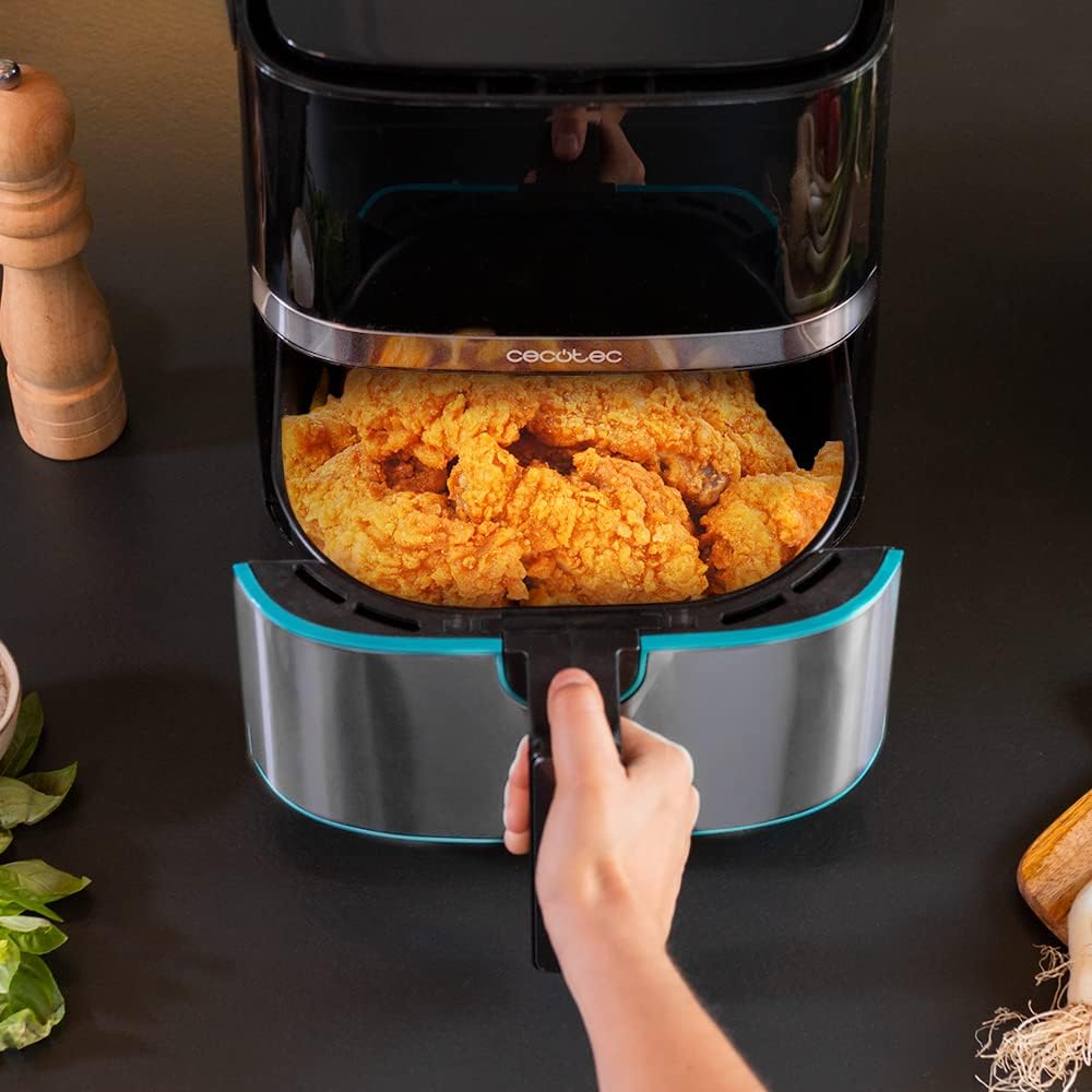 Cecotec Frigideira de ar sem óleo de 5,5 l, Air Fryer Cecofry Full Inox 5500 Pro, com acessórios. 1700 W, dietética e digital, tátil, acabamentos em aço inoxidável, 8 modos, pack de acessórios