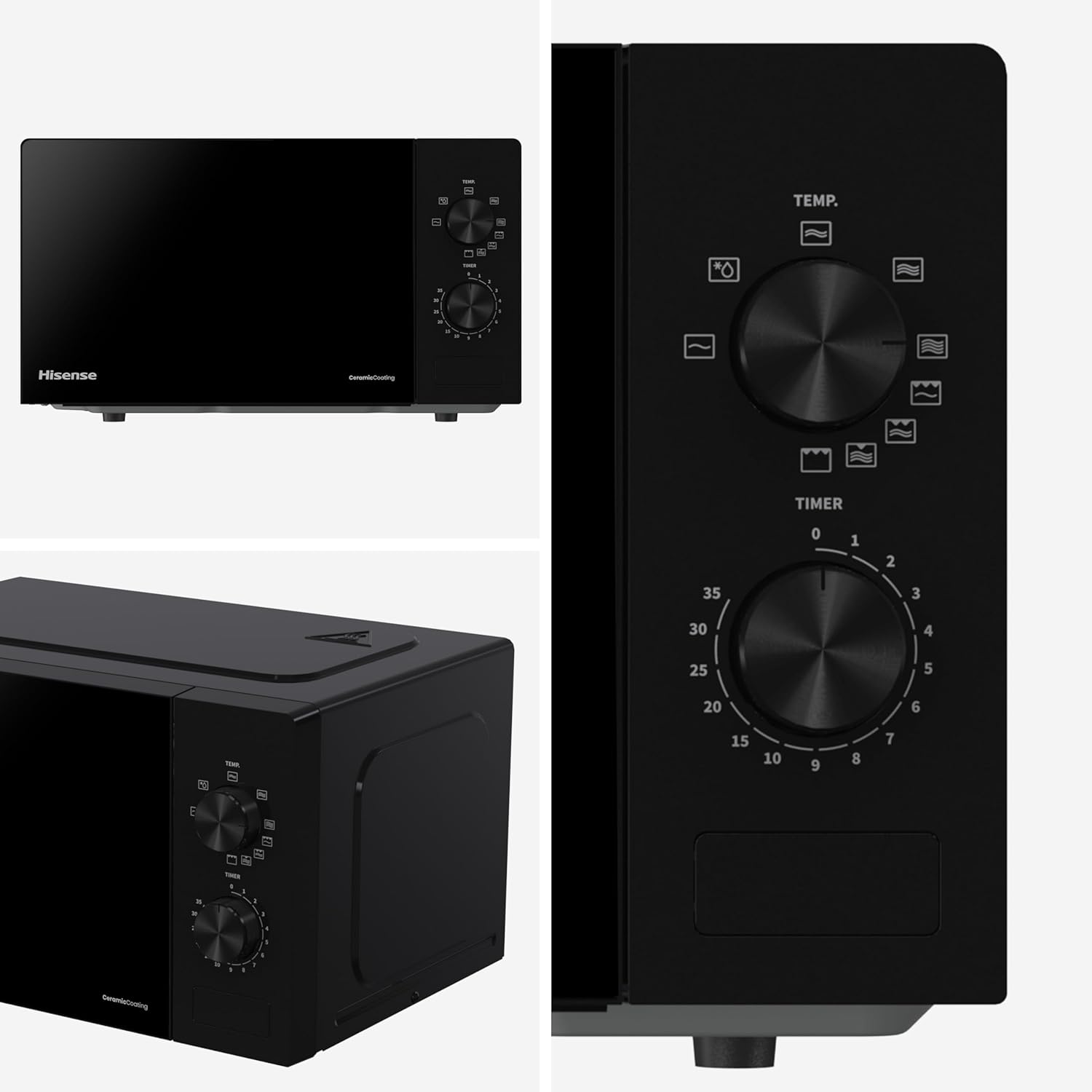 Hisense H20MOBP1G, micro-ondas com brilho de 20 l, 700 W de potência, 800 W Grill, revestimento cerâmico, vidro premium, 5 níveis, limpeza fácil, temporizador de cozedura, preto