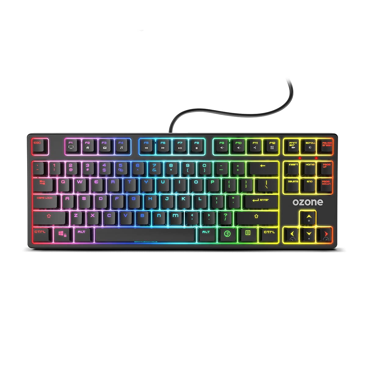 Ozone Gaming OZTACTICALSP Mini teclado tático para jogos, mecânico sem teclado numérico, Bluetooth, interruptores vermelhos Outemu, iluminação LED RGB, silencioso, disposição em inglês, preto