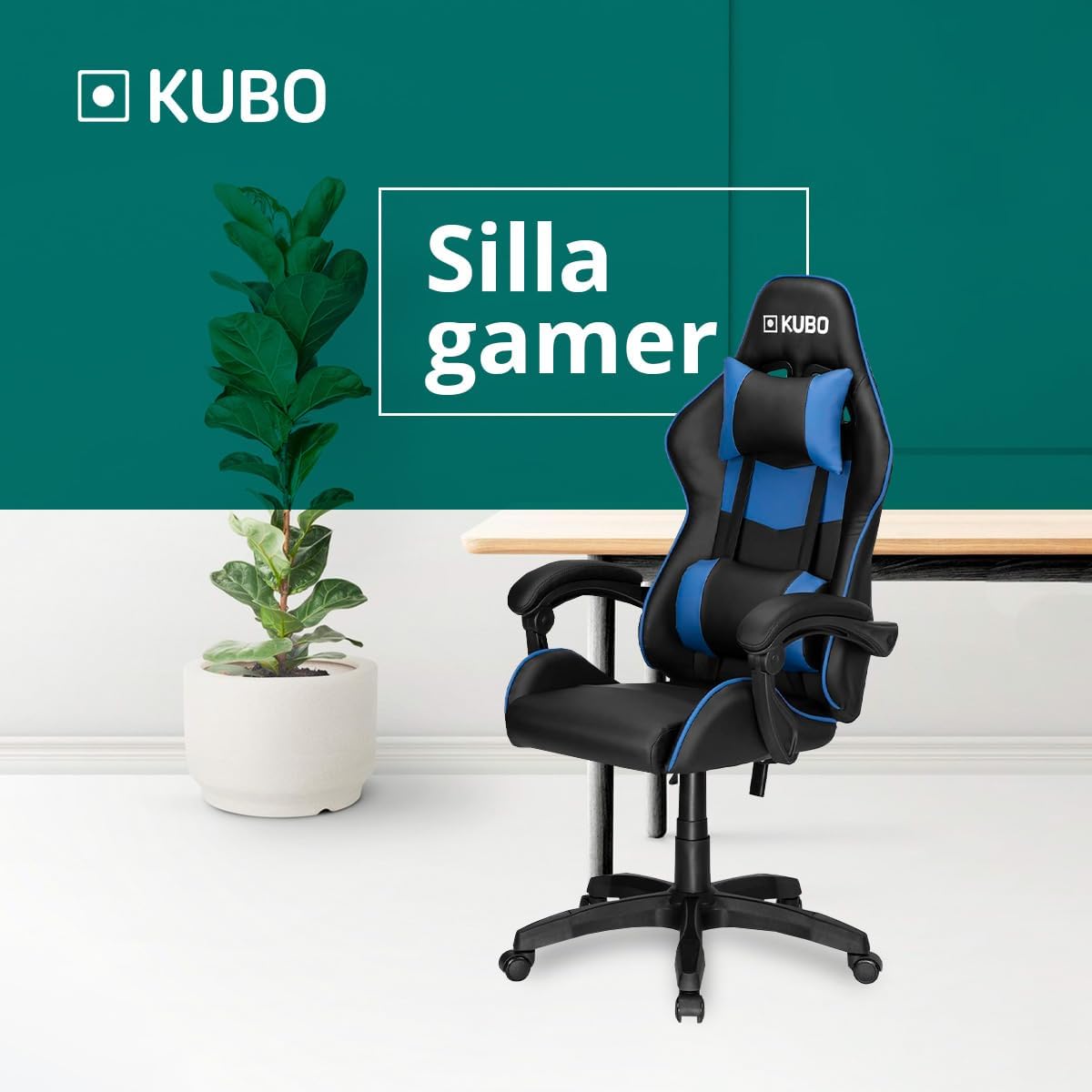 KUBO - Cadeira Gamer - ergonômica - encosto de cabeça - Elevação de gás nível 4 - Máximo conforto - Cor: Azul - Peso máximo de até 130 kg