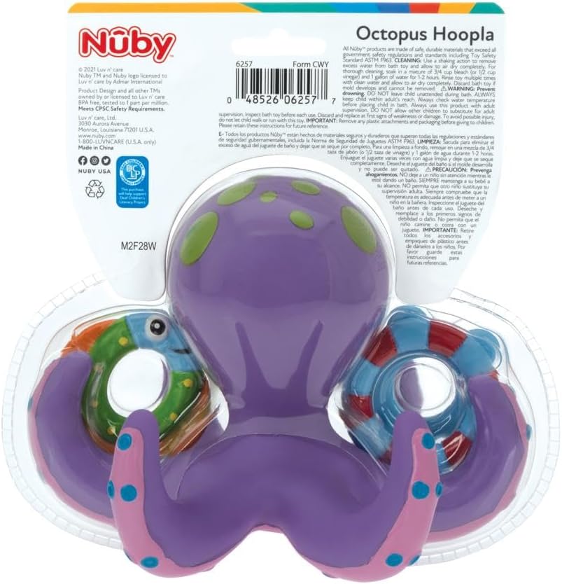 Nuby - Polvo flutuante com 3 anéis para banheira - brinquedos casa de banho bebé interativos e sensoriais - estimula a coordenação mão-olho, a destreza e o jogo criativo - adequado desde 18 meses