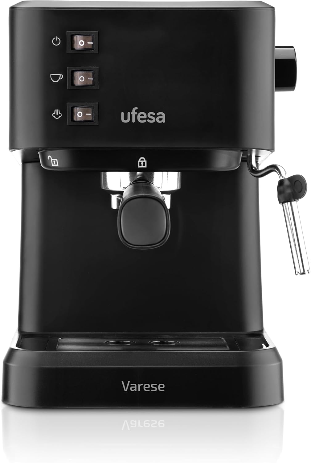 Ufesa Varese Cafetera Compacta Espresso y Capuccino, 1050W, Vaporizador Orientable, 20 Bares, 1 o 2 Cafés, Depósito 1.5L, Función Calienta Tazas