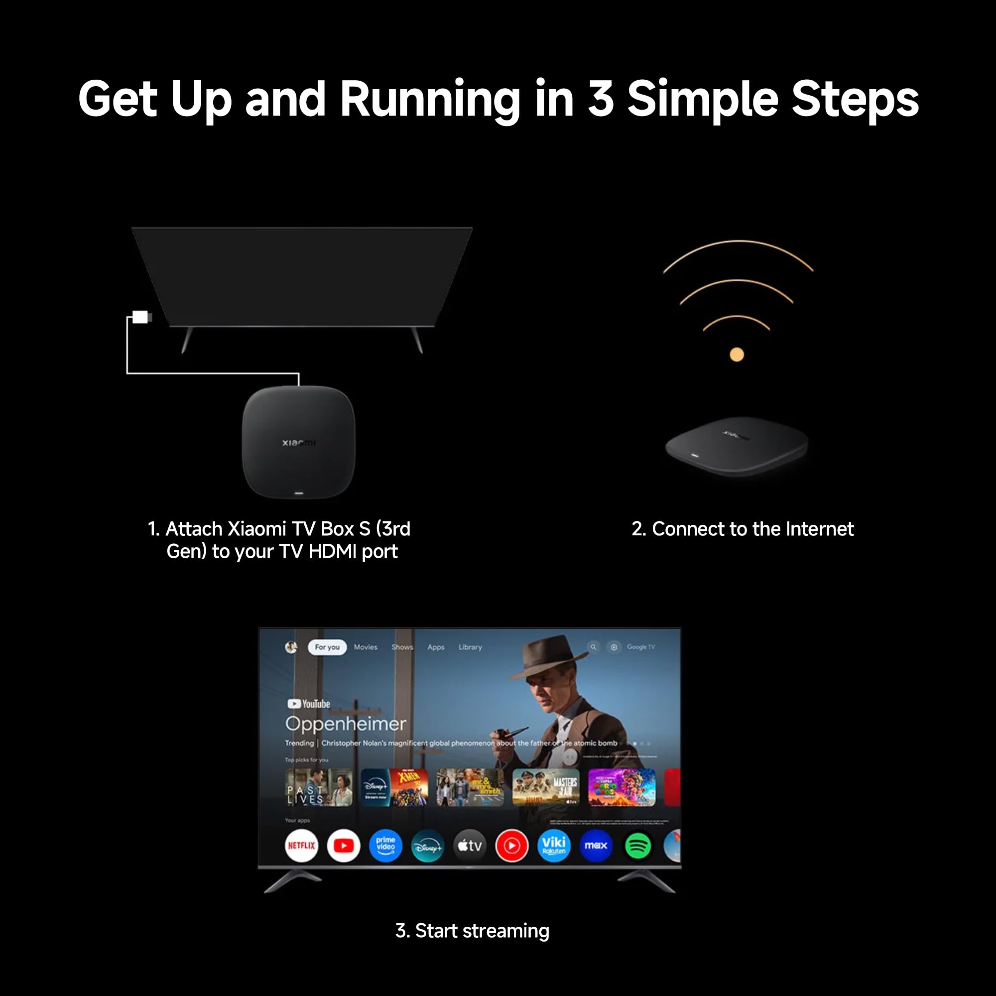 Xiaomi TV Box S (3ª geração), leitor multimédia de streaming 4K Ultra HD, 2 GB de RAM, 32 GB de memória, Smart TV Box, compatível com Google TV, Dolby Vision, HDR10+, Dolby Atmos, DTS-X, projeção sem fios, WiFi 6, preto