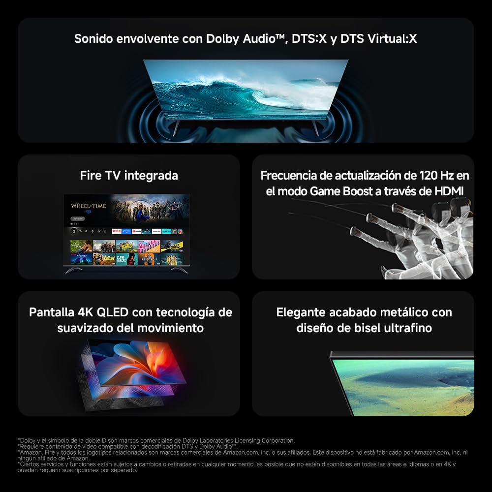 XIAOMI TV F 65, 65 polegadas (165 cm), 4K UHD, Smart TV, Fire TV, Alexa voice control, HDR10, MEMC, modo Game Boost 120 Hz, 2 GB + 32 GB, compatível com Apple AirPlay, 2025