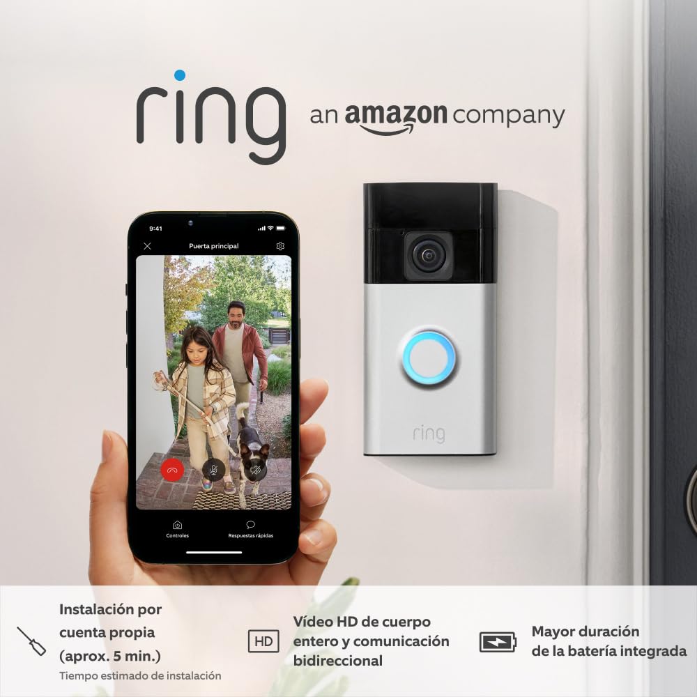 Ring videotimbre con batería (Battery Video Doorbell) (2024), con vídeo HD de cuerpo entero, instalación fácil por cuenta propia (5 min) | con batería integrada I 30 días gratis de Ring Protect
