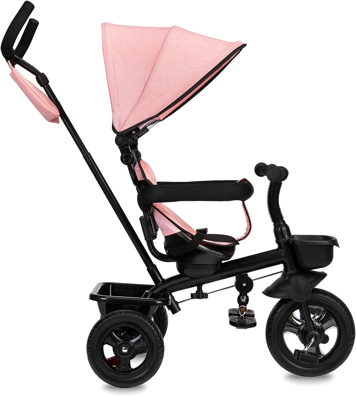 Triciclo infantil MoMi TELDE 5 em 1, triângulo com assento giratório de 360°, cinto de segurança de 3 pontos, apoio para os pés e para-sol