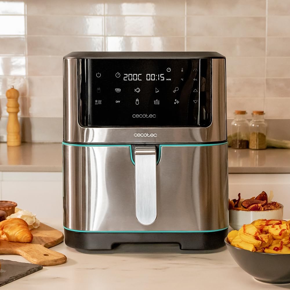 Cecotec Frigideira de ar sem óleo de 8 l, Cecofry Supreme 8000 Air Fryer. 1800 W, painel de toque, 30º - 200 ºC, 10 modos pré-configurados, pré-heat, alerta, acabamentos em aço inoxidável