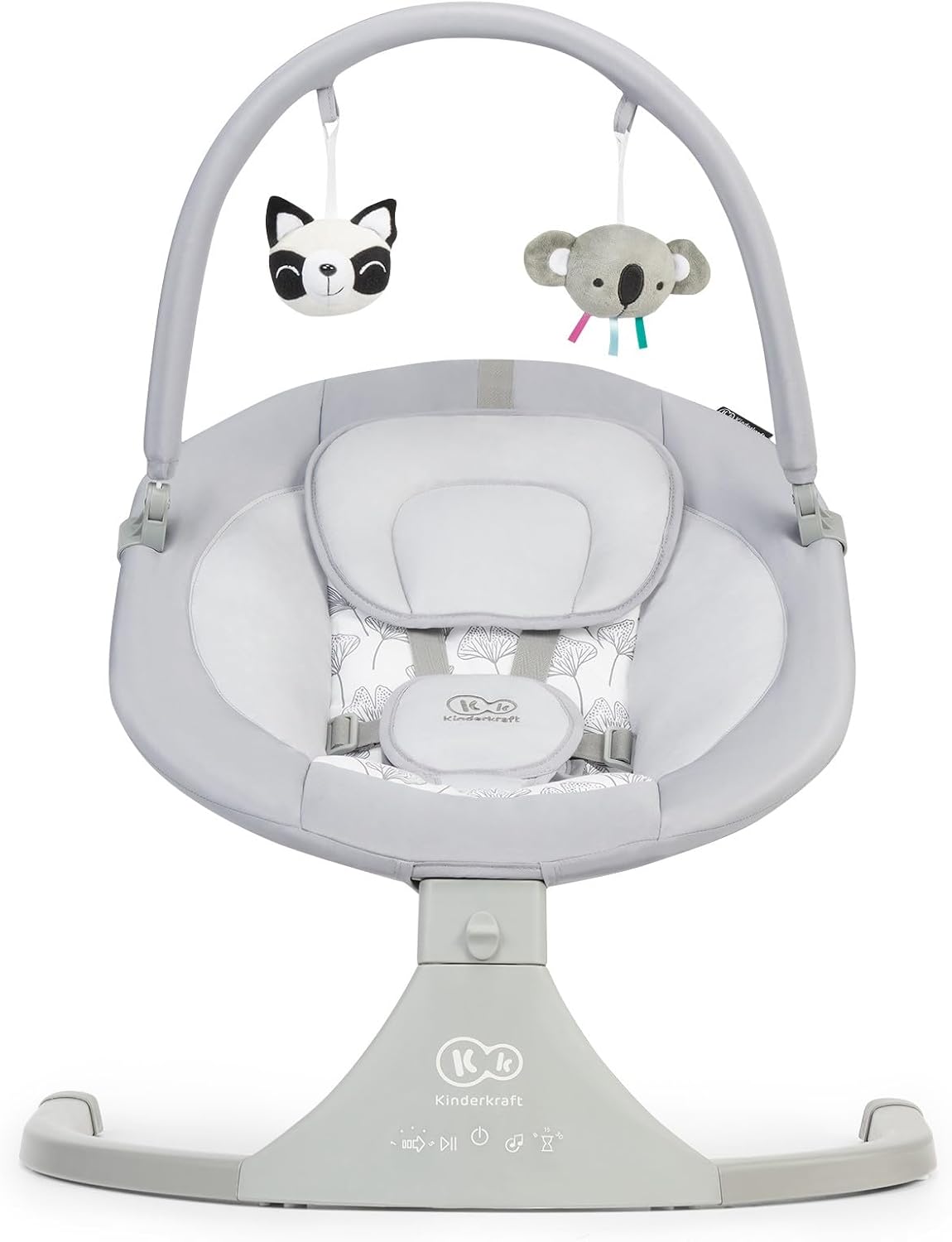 kk Kinderkraft LULI Hamaca bebé, Eléctrica Silla macedora, Columpio bebe, Balancin para bebés 0-9 kg, Balanceo automatico 5 Velocidades, Arco regulable con 2 juguetes, 12 melodias, , Gris