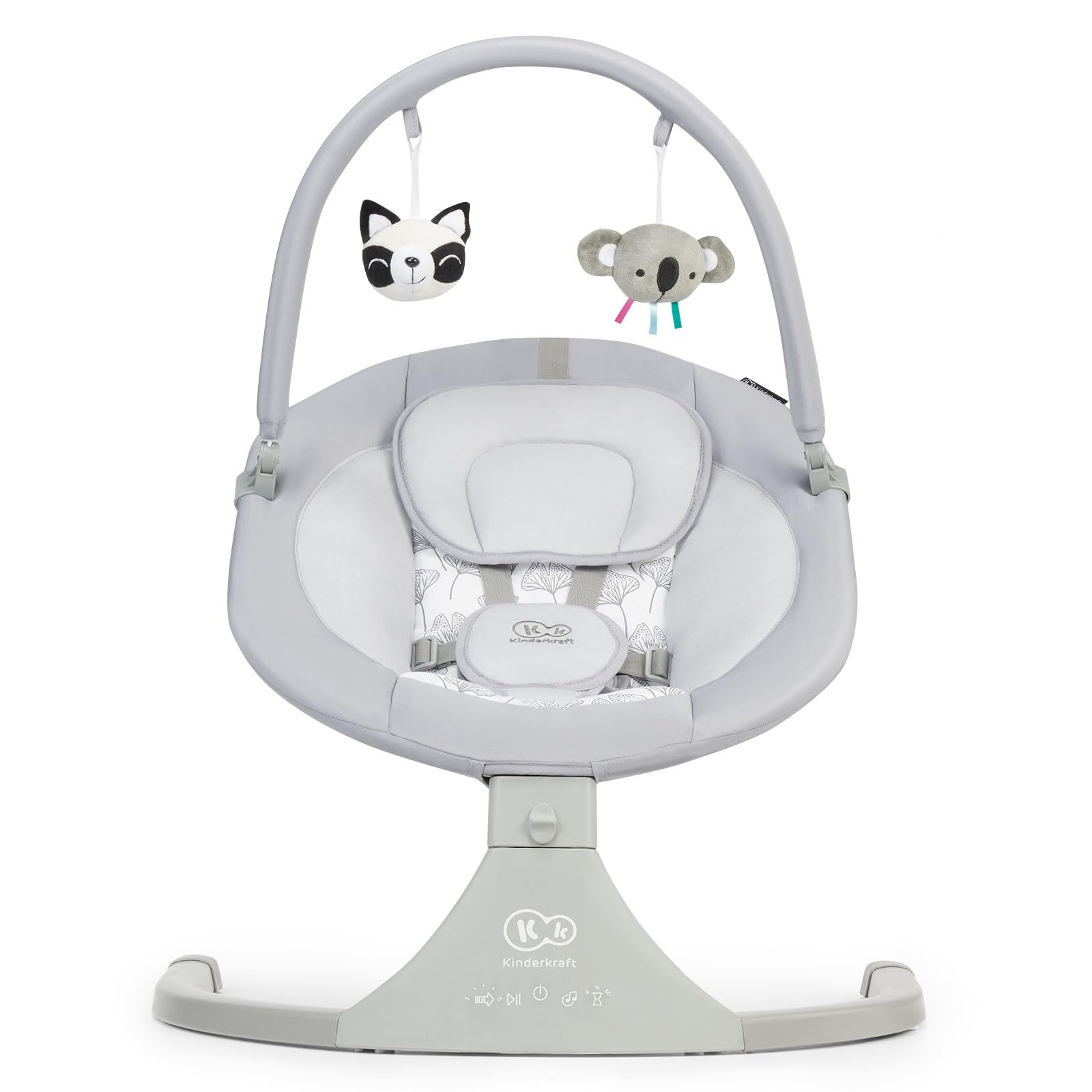 kk Kinderkraft LULI Hamaca bebé, Eléctrica Silla macedora, Columpio bebe, Balancin para bebés 0-9 kg, Balanceo automatico 5 Velocidades, Arco regulable con 2 juguetes, 12 melodias, , Gris