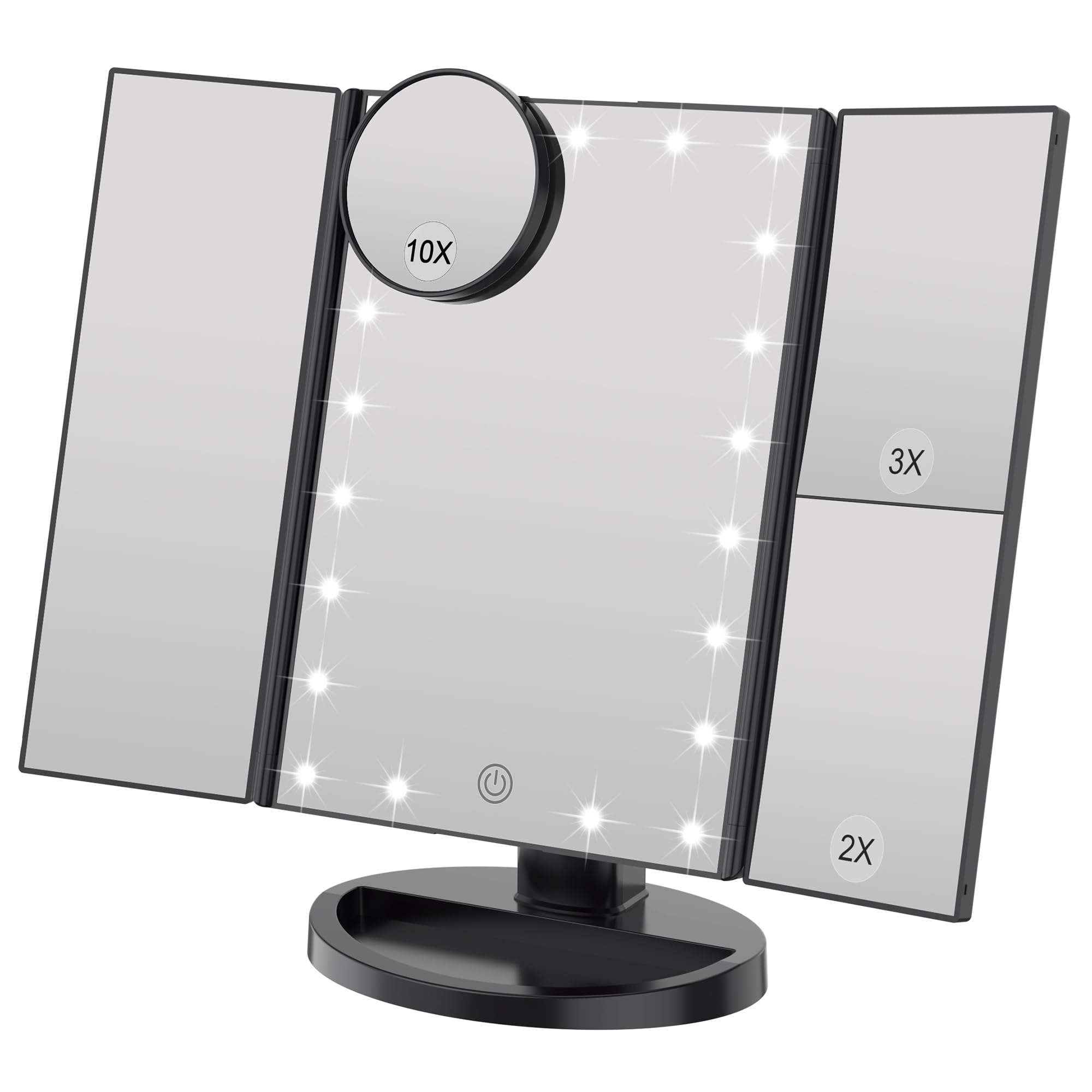 WEILY Espelho de maquilhagem iluminado, com ampliação 1X / 2X / 3X, luzes naturais de LED, ecrã tátil, espelho recarregável