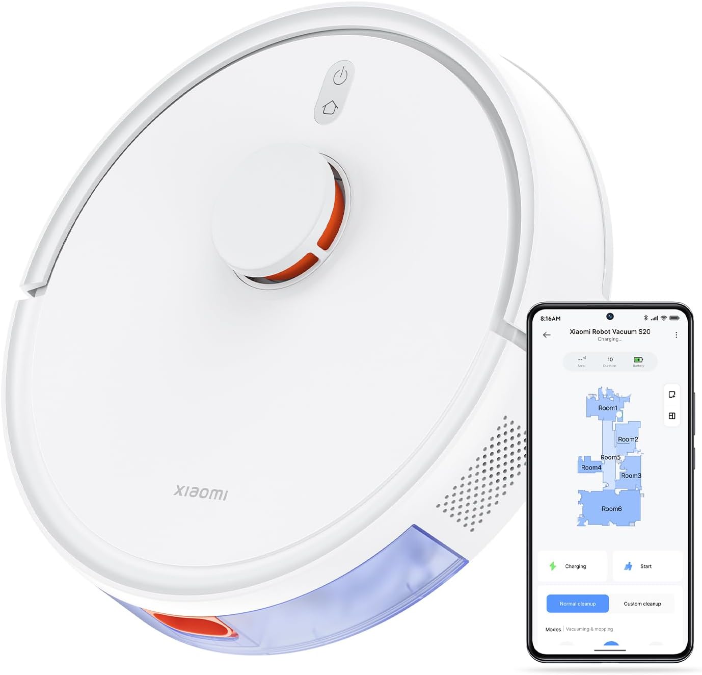 Xiaomi Robot Vacuum S20 - Robot aspirador e limpa-chão com sistema inteligente de navegação a laser (LDS), sucção de 5000 Pa, caminhos de limpeza em ziguezague, branco (versão ES)