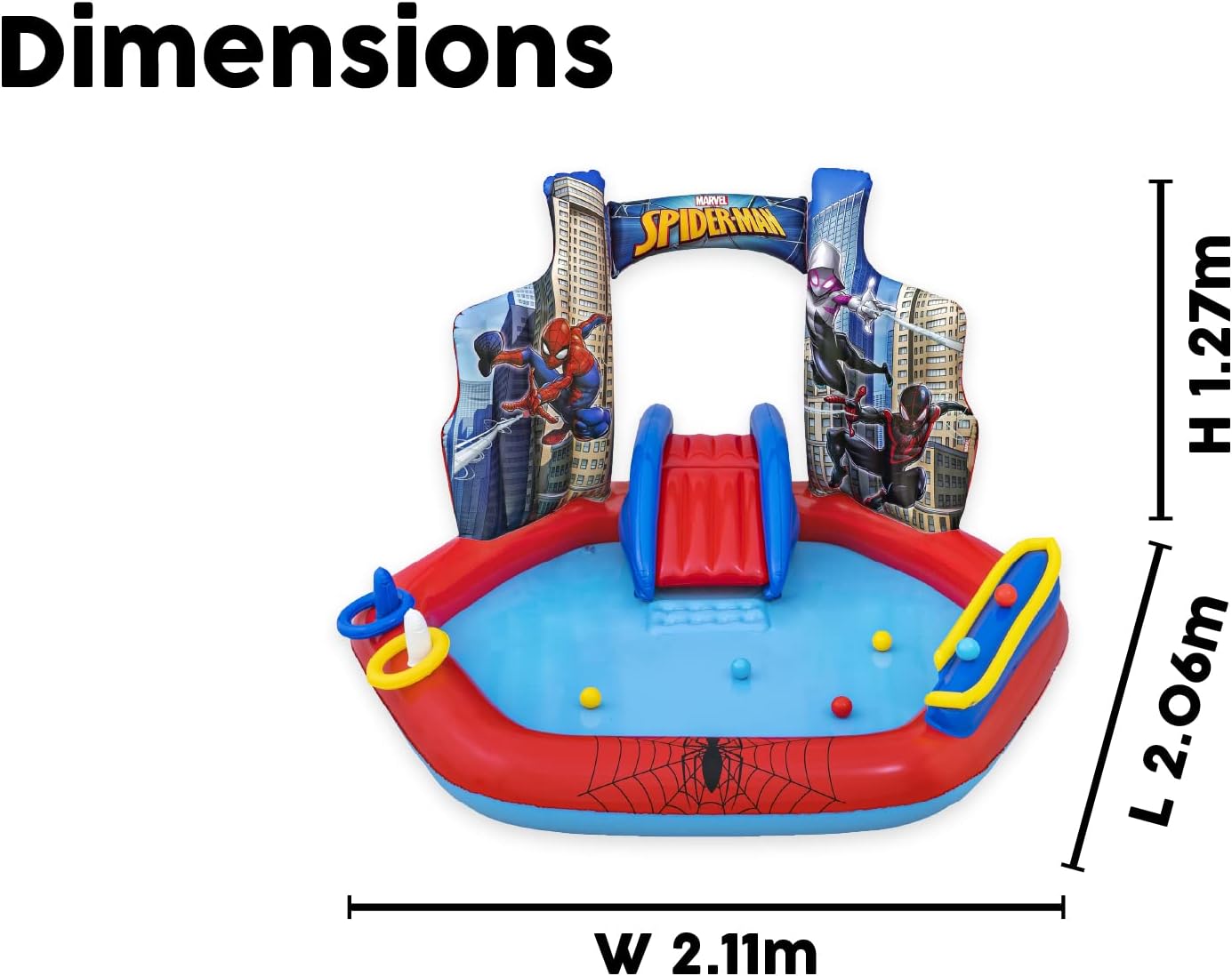 BESTWAY Centro de jogos insuflável 211 x 206 x 127 cm, design de Homem-Aranha multicolorido