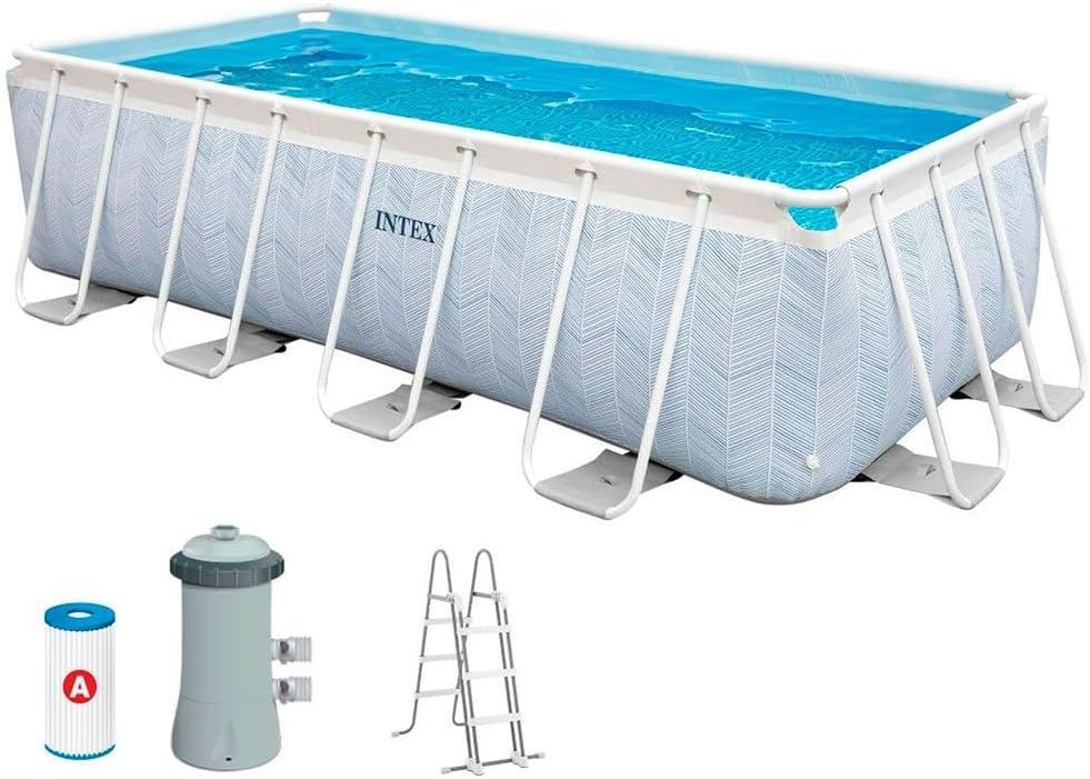 Intex Piscina desmontável retangular Chevron Prism Frame Premium, medidas 400 x 200 x 100 cm, capacidade de 6,836 litros, material resistente a camada tripla, inclui: depuradora e escada (55259)