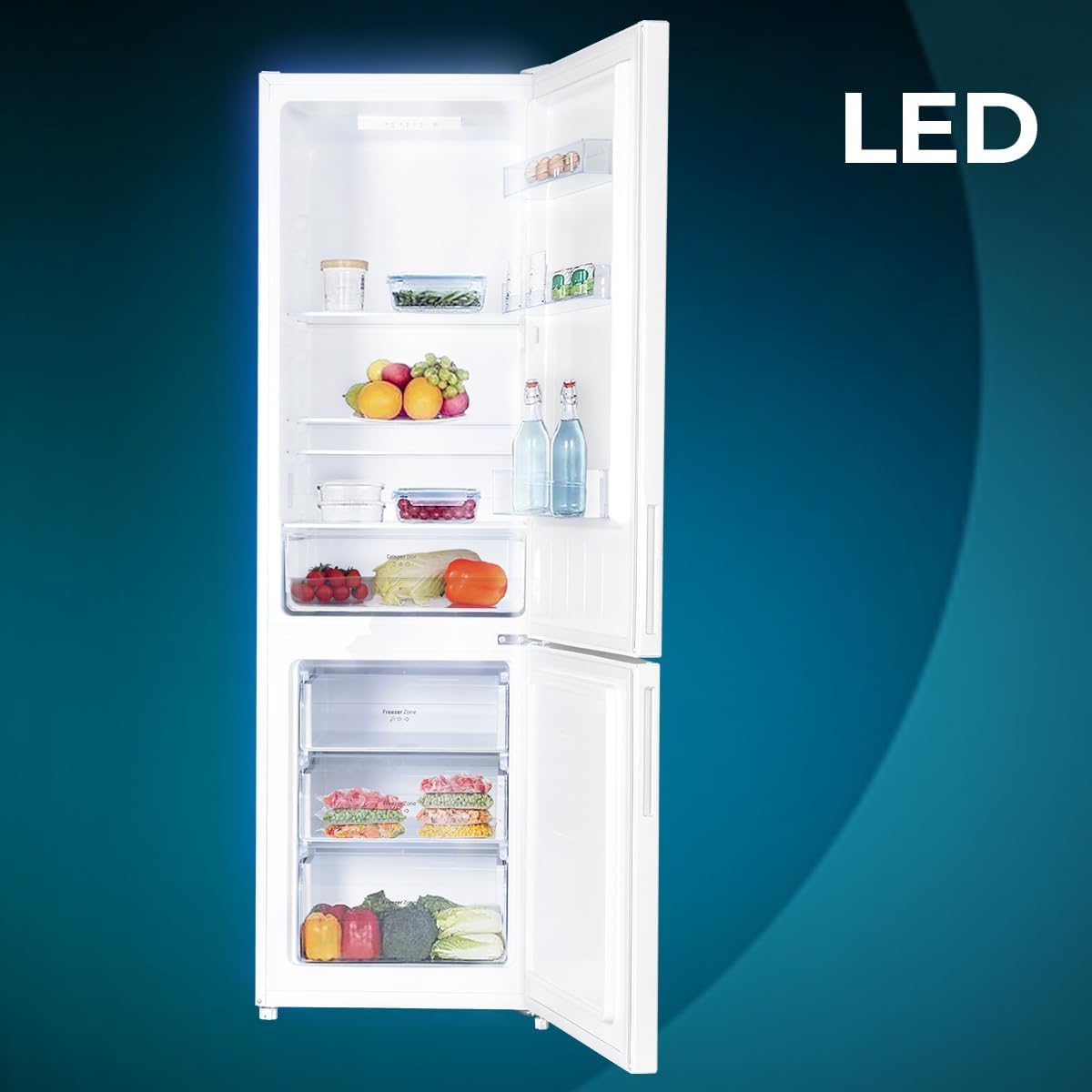 Cecotec Frigorífico Combi 2 Puertas de 262 Litros Bolero CoolMarket Combi 262 White E. 176 cm de Alto y 54 cm de Ancho, Bajo Consumo, LED Interior, Bandejas de Cristal y Control Electrónico