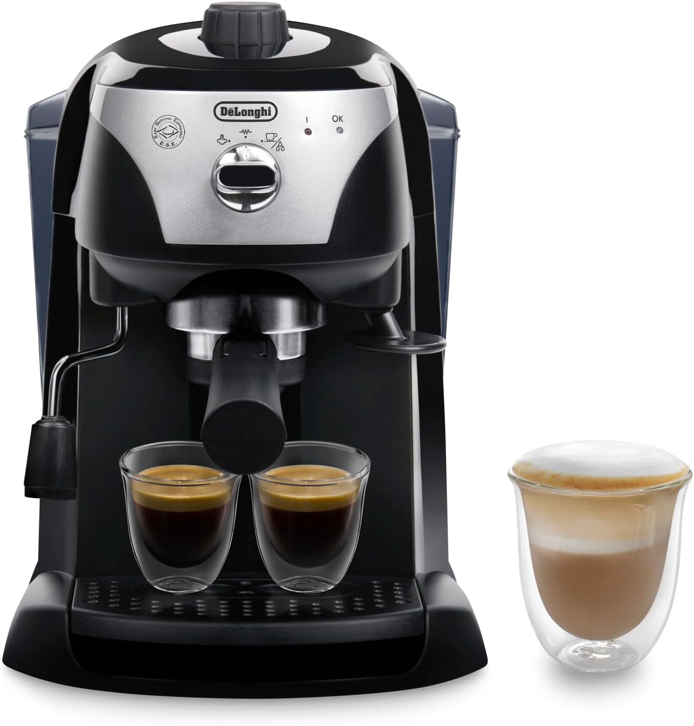 De'longhi EC201.CD.B Máquina de café tradicional de bomba (15 bar de pressão, 2 chávenas, café moído ou filtros de dose única) preto