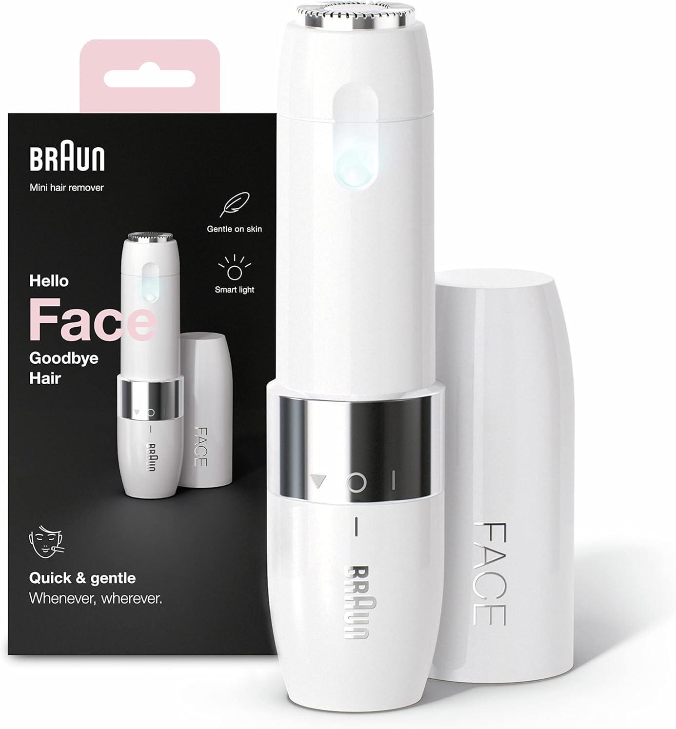 Braun Mini depiladora facial FS1000 para mulher, com luz Smartlight integrada, depiladora facial com precisão, lábios superior, pala e bochechas, branco