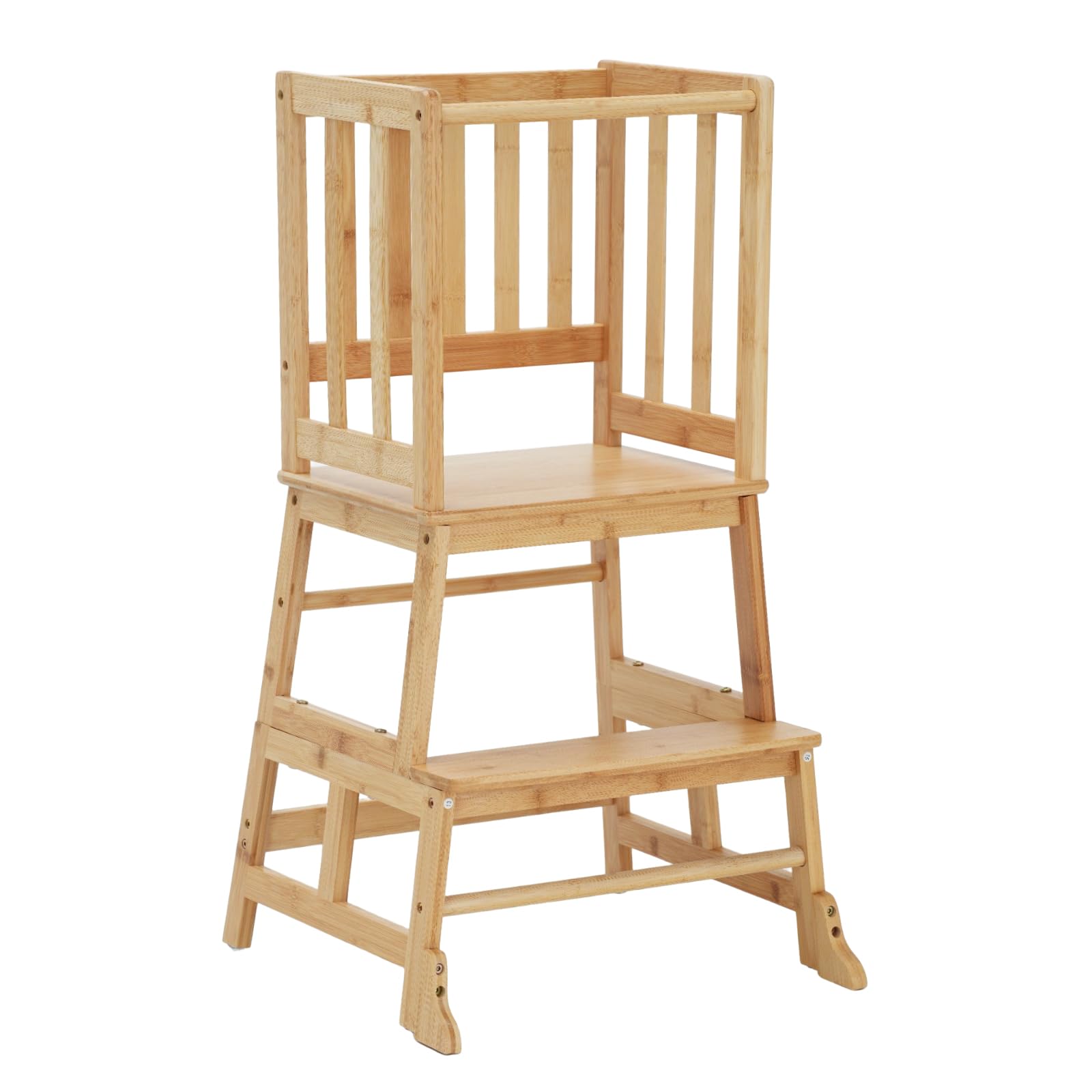 COSYLAND Torre de aprendizagem desde 18 meses - torre de aprendizagem para crianças - proteção anti-virar e barra de segurança - para casa de banho, quarto infantil e cozinha - cor bambu