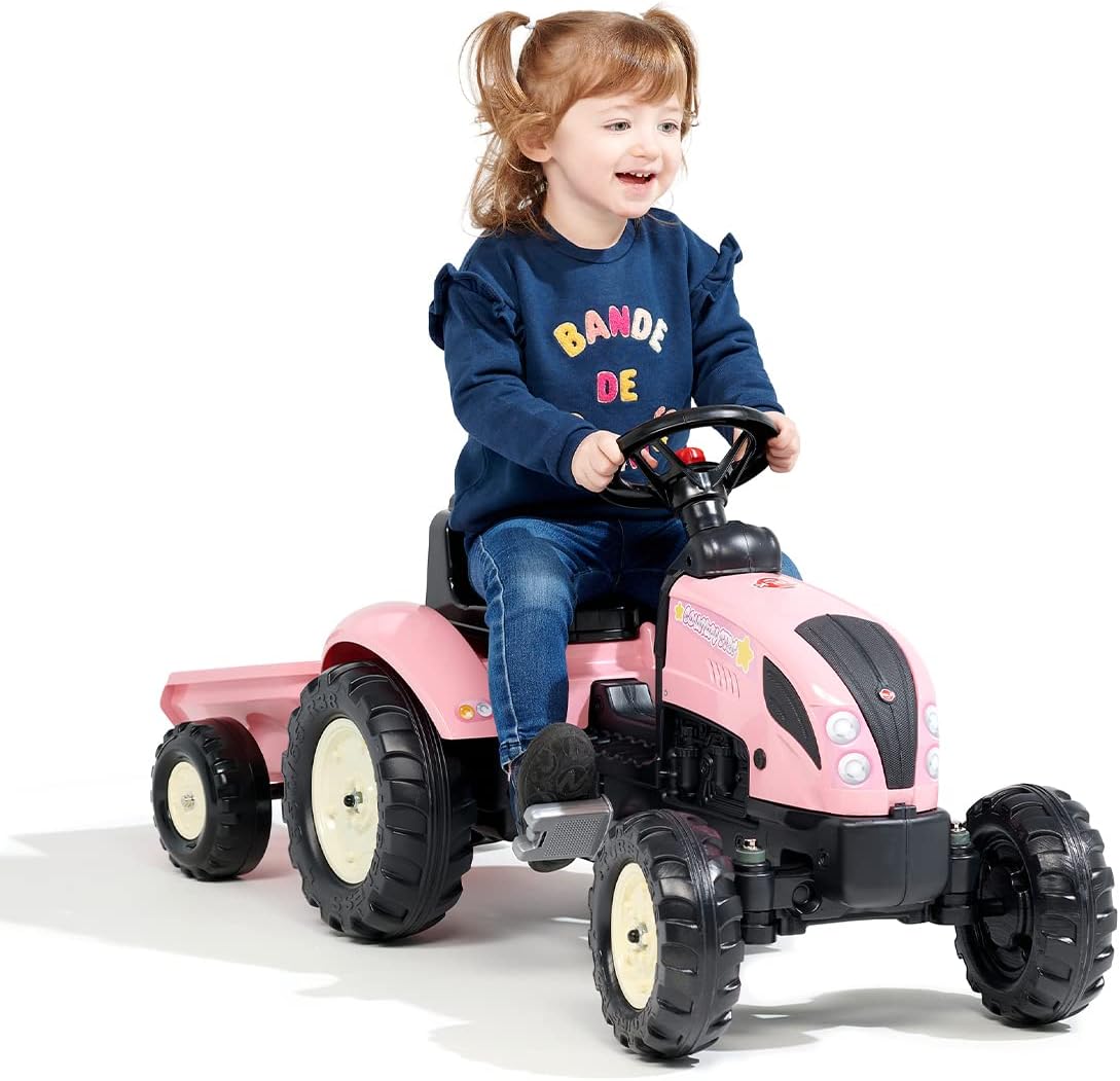 FALK - Tractor de pedais Rainbow Star rosa com reboque - A partir de 2 anos - contém 40 % de plástico reciclado - fabricado em França - 2056 L