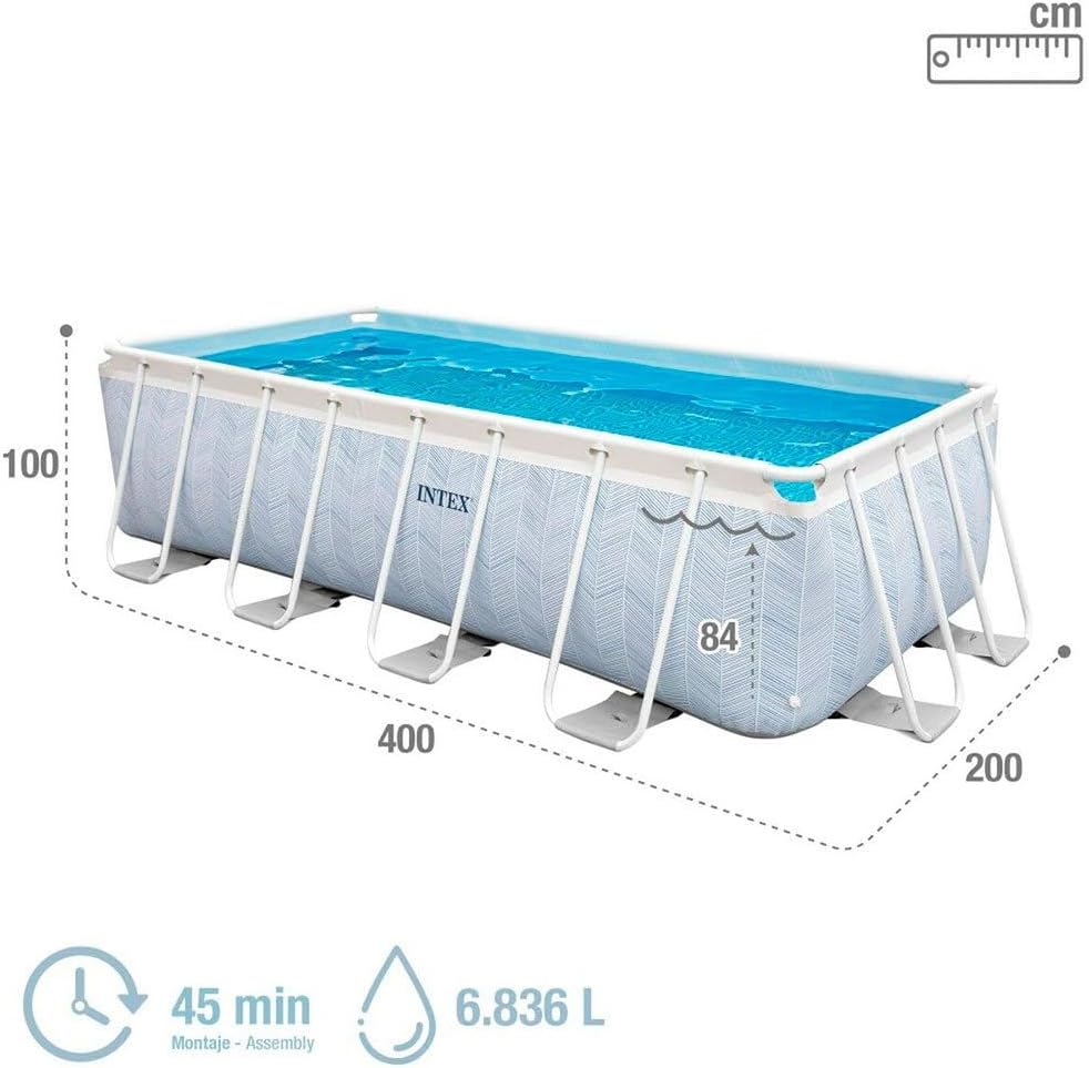 Intex Piscina desmontável retangular Chevron Prism Frame Premium, medidas 400 x 200 x 100 cm, capacidade de 6,836 litros, material resistente a camada tripla, inclui: depuradora e escada (55259)
