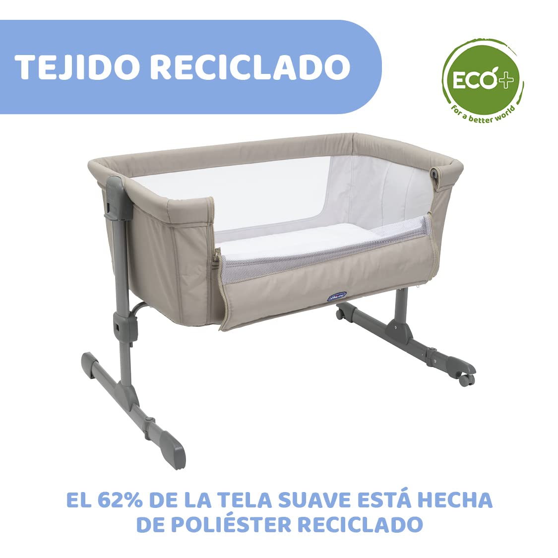 Chicco Next2Me Essential Cuna para Recién Nacido, Sostenible, Compatible con Diferentes Camas, Altura Ajustable, Inclinable, Buena Circulación de Aire, Colchón y Bolsa Incluidos, Color: Dune Re_lux