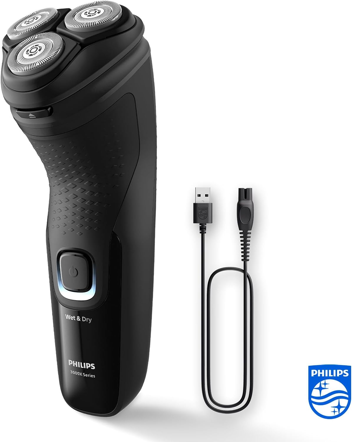 Philips Série X3000 Máquina de barbear elétrica para homem, máquina de barbear com cortinadores, 27 lâminas, cuidado da pele, 40 min de uso, seco e húmido, recarregável, X3001/00, preto