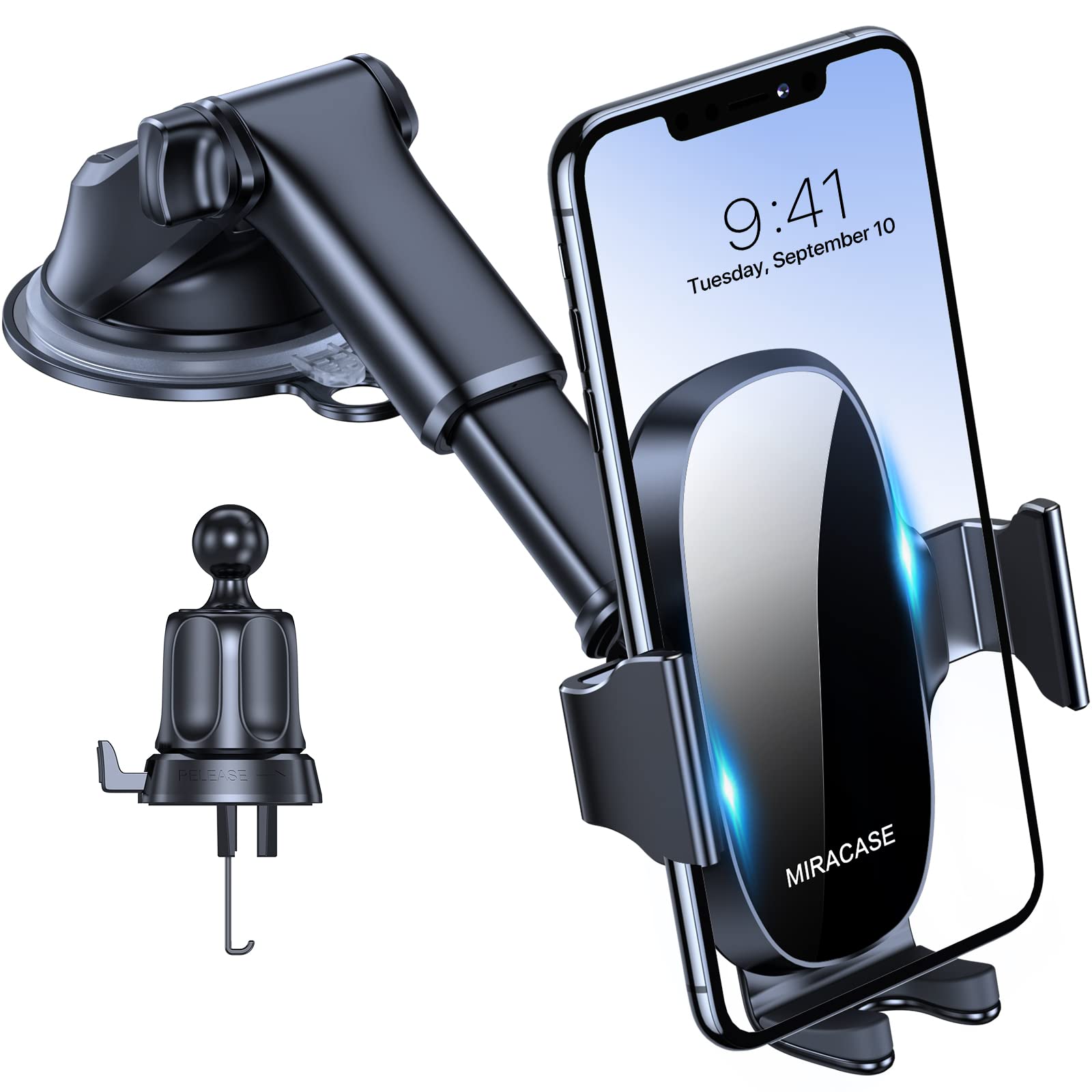 Miracase Suporte móvel carro [2025 ventosa poderosa] suporte de telemóvel carro em espirro, rotação de 360° ventosa móvel compatibilidade com iPhone e telefone de 4-7,2"