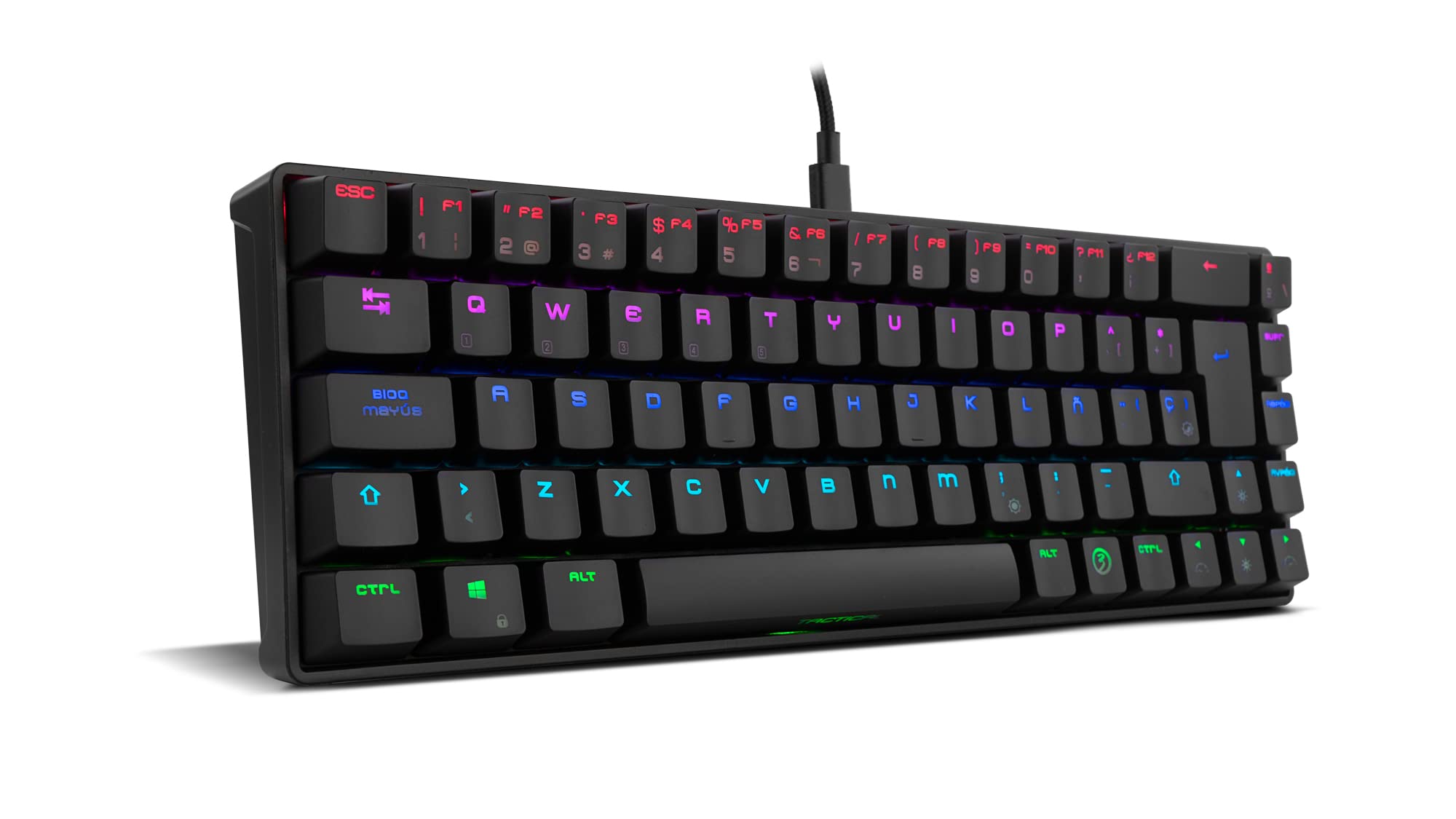Ozone Gaming OZTACTICALSP Mini teclado tático para jogos, mecânico sem teclado numérico, Bluetooth, interruptores vermelhos Outemu, iluminação LED RGB, silencioso, disposição em inglês, preto