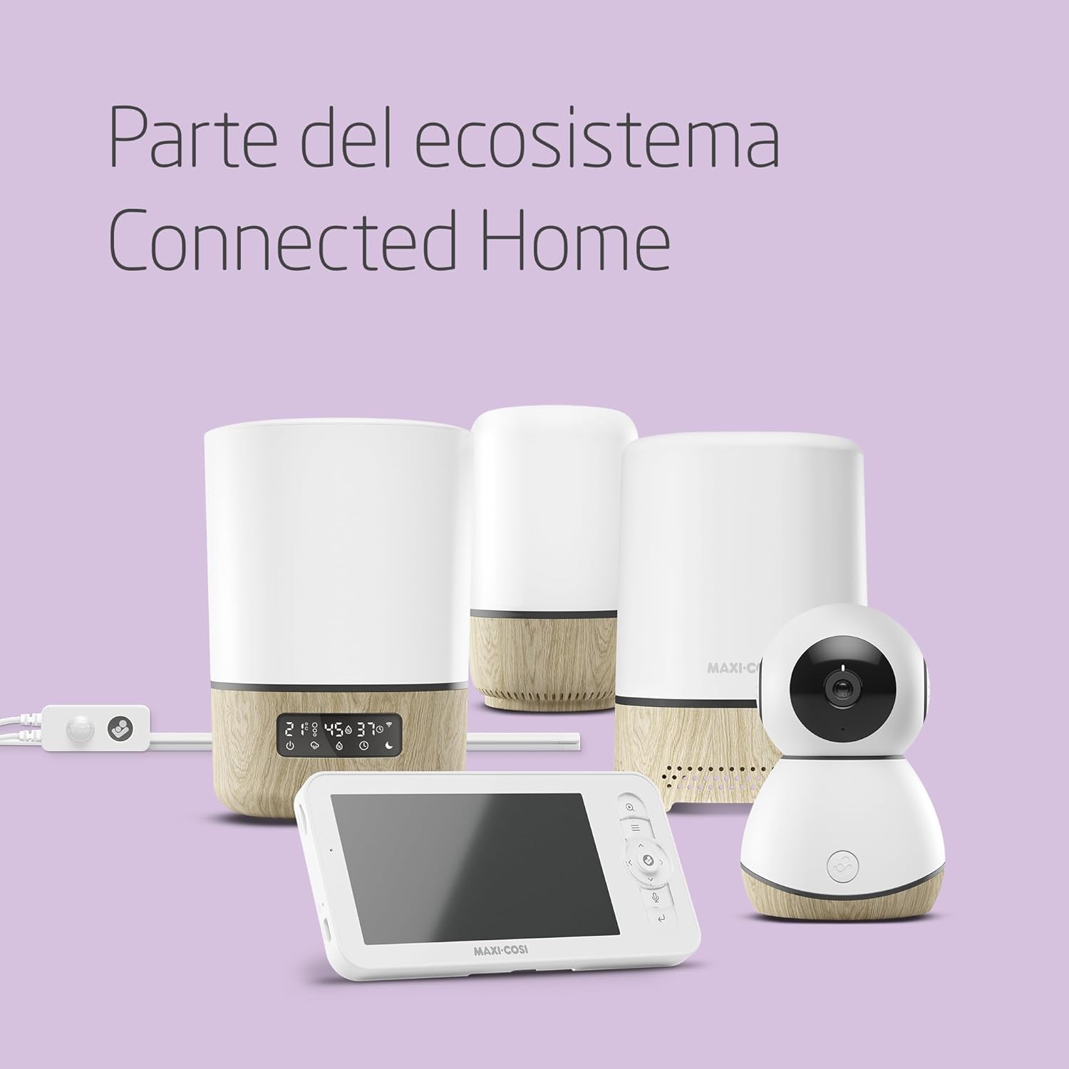 Maxi-Cosi See câmara de vigilância para bebés wi-fi interior, monitor para bebés com câmara de visão noturna HD, vídeo e áudio, sensor de movimento e sons relaxantes, deteta temperatura e humidade da