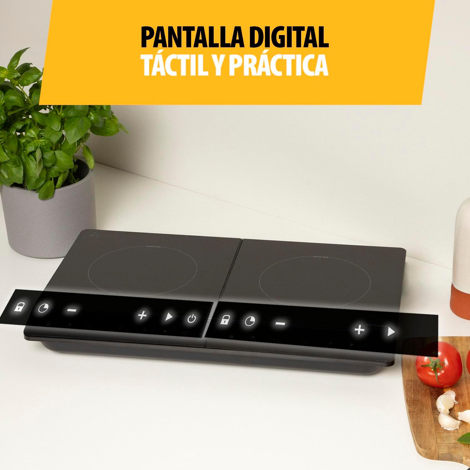 Tristar Placa de inducción doble, ⌀19 y ⌀16 cm, 10 niveles de potencia, 3500 W, de bajo consumo, temporizador integrado, con protección contra sobrecalentamiento, IK-6162
