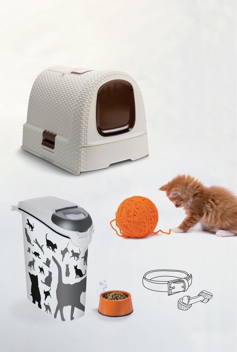 CURVER Inodoro para gatos, bandeja sanitária fechada, compartimento inferior removível para facilitar a limpeza, pá de areia e tapete incluídos, dimensões: 40 x 38,5 x 51,5 cm branco