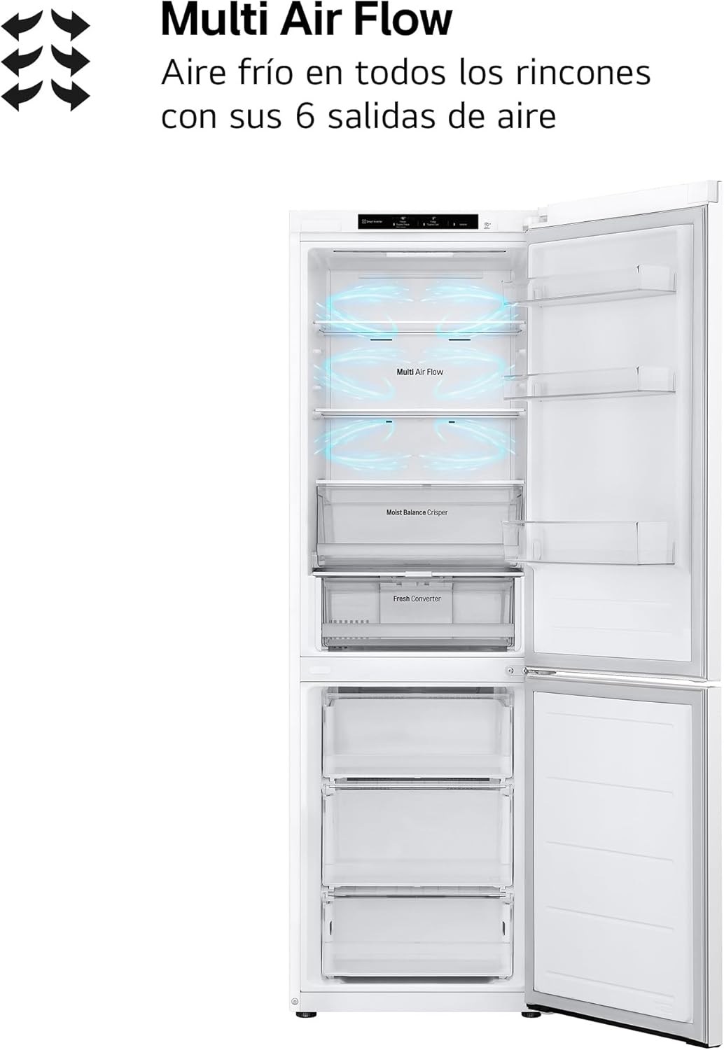 LG GBV3100DSW - Friforífico Combi Door Cooling+, 1.86m, Total No Frost, Clasificación D, Capacidad de 374l, Serie 300, Blanco