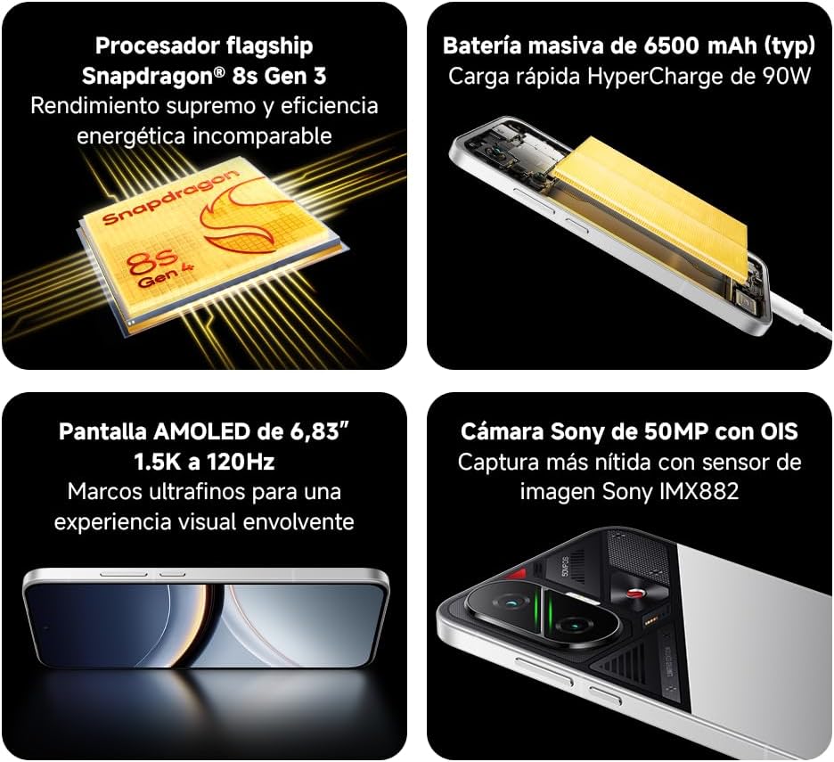 Xiaomi POCO F7 - Smartphone de 12+512GB, Cámara Sony de 50 MP con OIS, Pantalla AMOLED de 6,83'' 1.5K a 120Hz, Snapdragon 8s Gen 4, Hypercharge 90W, Cargador no Incluido, Plata (Versión ES)
