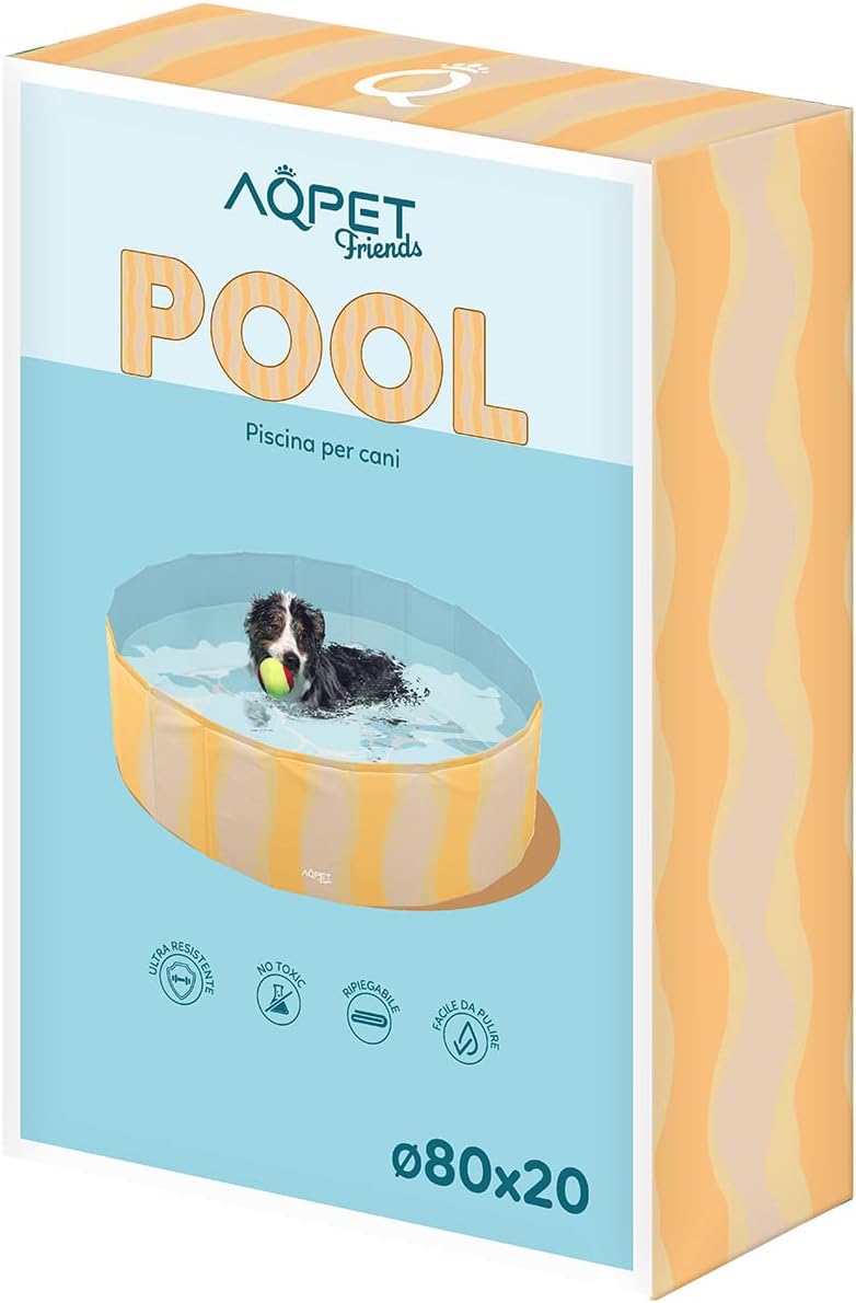 AQPET AqpetFriends Piscina de plástico para cães e animais de estimação, dobrável, de jardim, design do mar, 80 x 20 cm