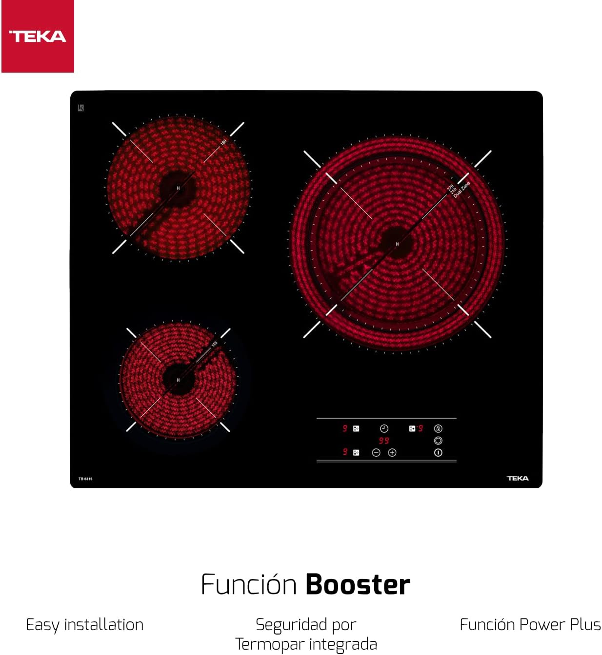 Teka TB PRO 6315 - Vitrocerámica 3 Fuegos 60 cm, Tecnología Touch Control, con Cronómetro, Vitrocerámica Teka Color Negro