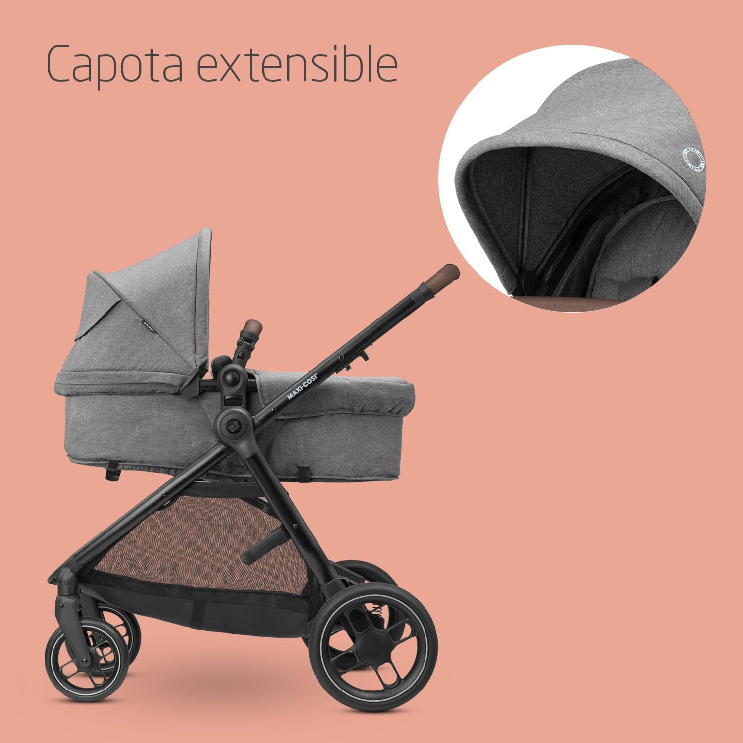 Maxi-Cosi Zelia S Trio carrinho de bebé 3 peças, 0 - 4 anos, até 22 kg, dobrável, compacto e reclinável, com abrioFix S i-Size cadeira carro bebé, acessórios, bolsa trocador, cinzento