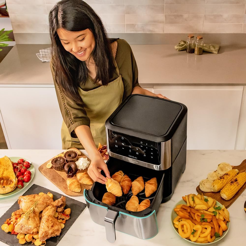 Cecotec Frigideira de ar sem óleo de 8 l, Cecofry Supreme 8000 Air Fryer. 1800 W, painel de toque, 30º - 200 ºC, 10 modos pré-configurados, pré-heat, alerta, acabamentos em aço inoxidável
