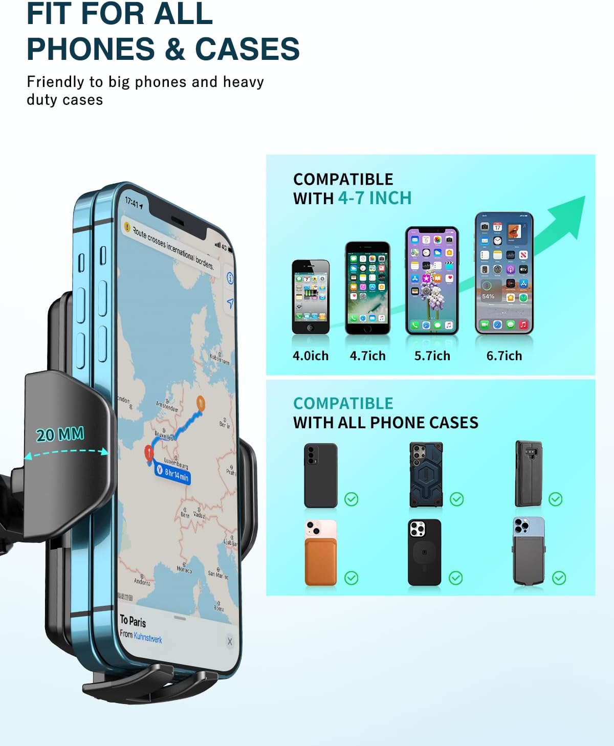 Hoppac Suporte móvel para carro, suporte telemóvel para carro e para-brisas, rotação de 360 graus e libertação de um botão, suporte de telemóvel para telemóvel para telemóvel 4-7 polegadas