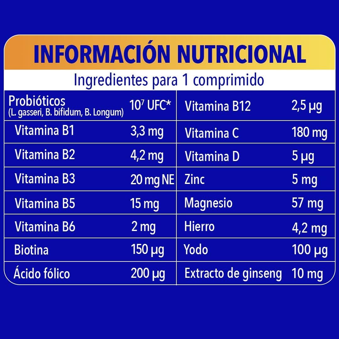 Bion3 Energy Comprimidos multivitamínicos com probióticos, complemento alimentar para energia física e mental¹ e redução de fadiga¹, magnético, vitamina C, D, complexo B e ginseng, 90 comprimidos