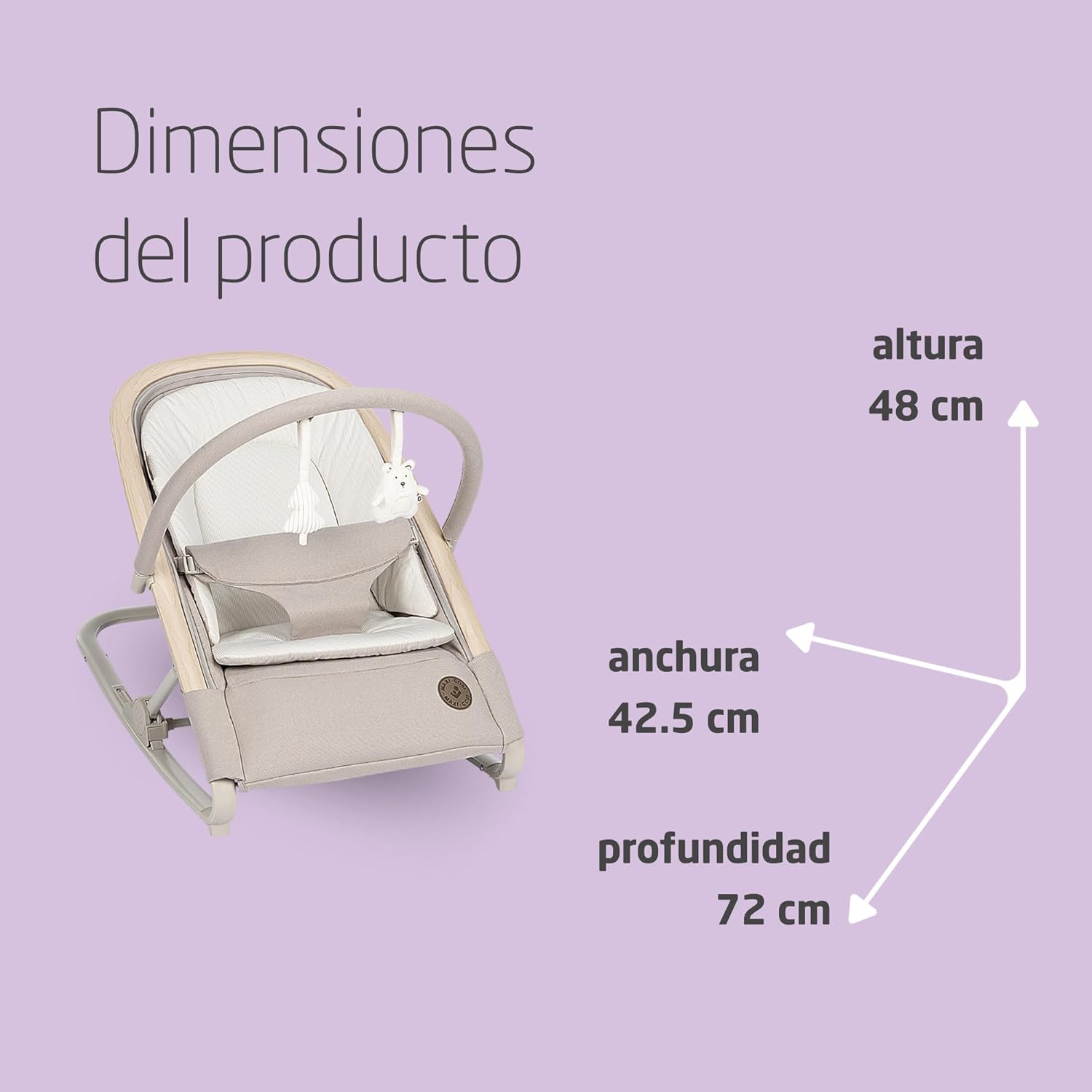 Maxi-Cosi Kori Rede de bebé 2 em 1 com arco de jogos, 0-2 anos, máx.15 kg, baloiço bebé, 3 posições de reclinação uma mão, leve e compacta, arnês fácil, Eco Care, Classic Bege